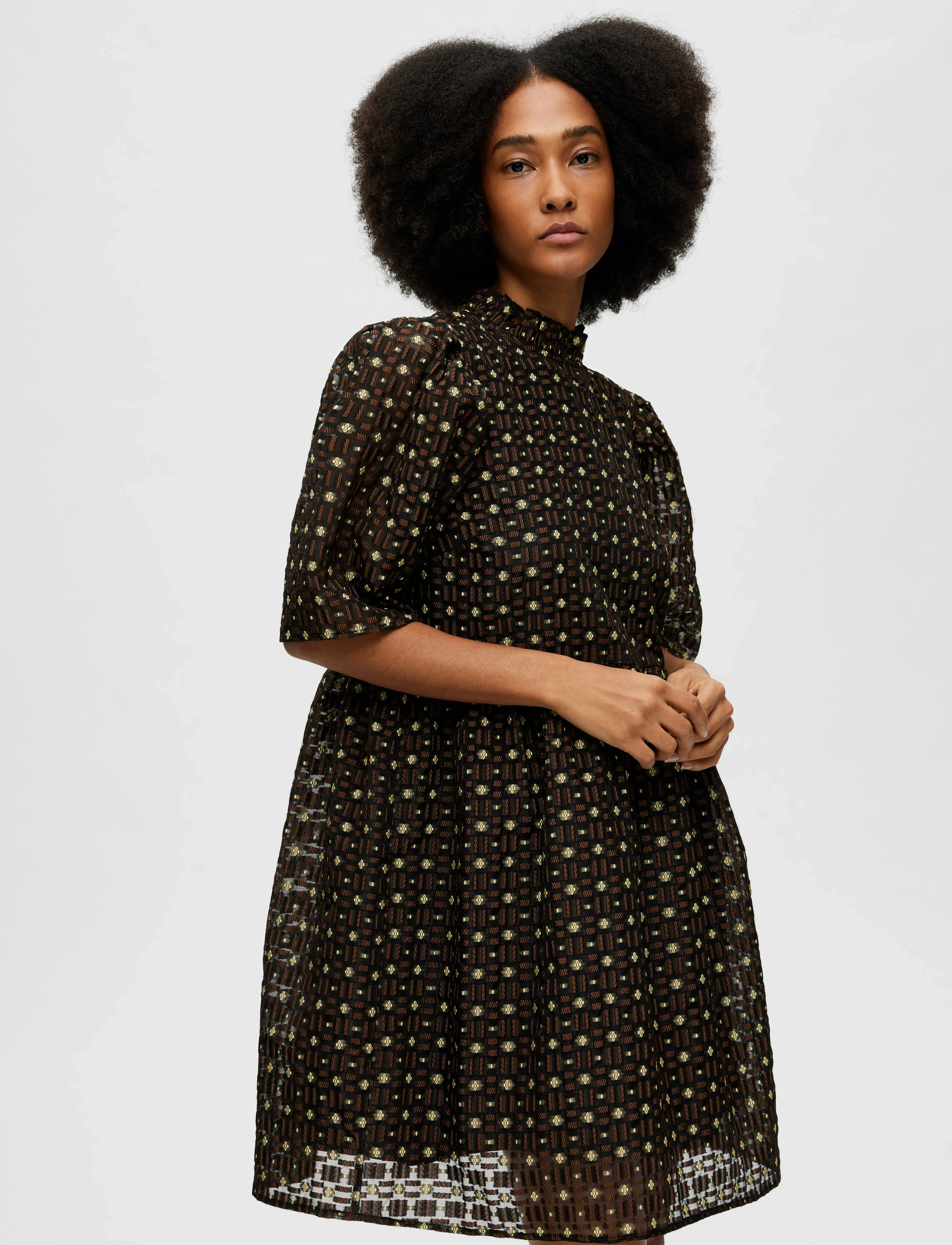 Selected - SLFSOFINE 2/4  SHORT JACQUARD DRESS B - kurze kleider - black - 4