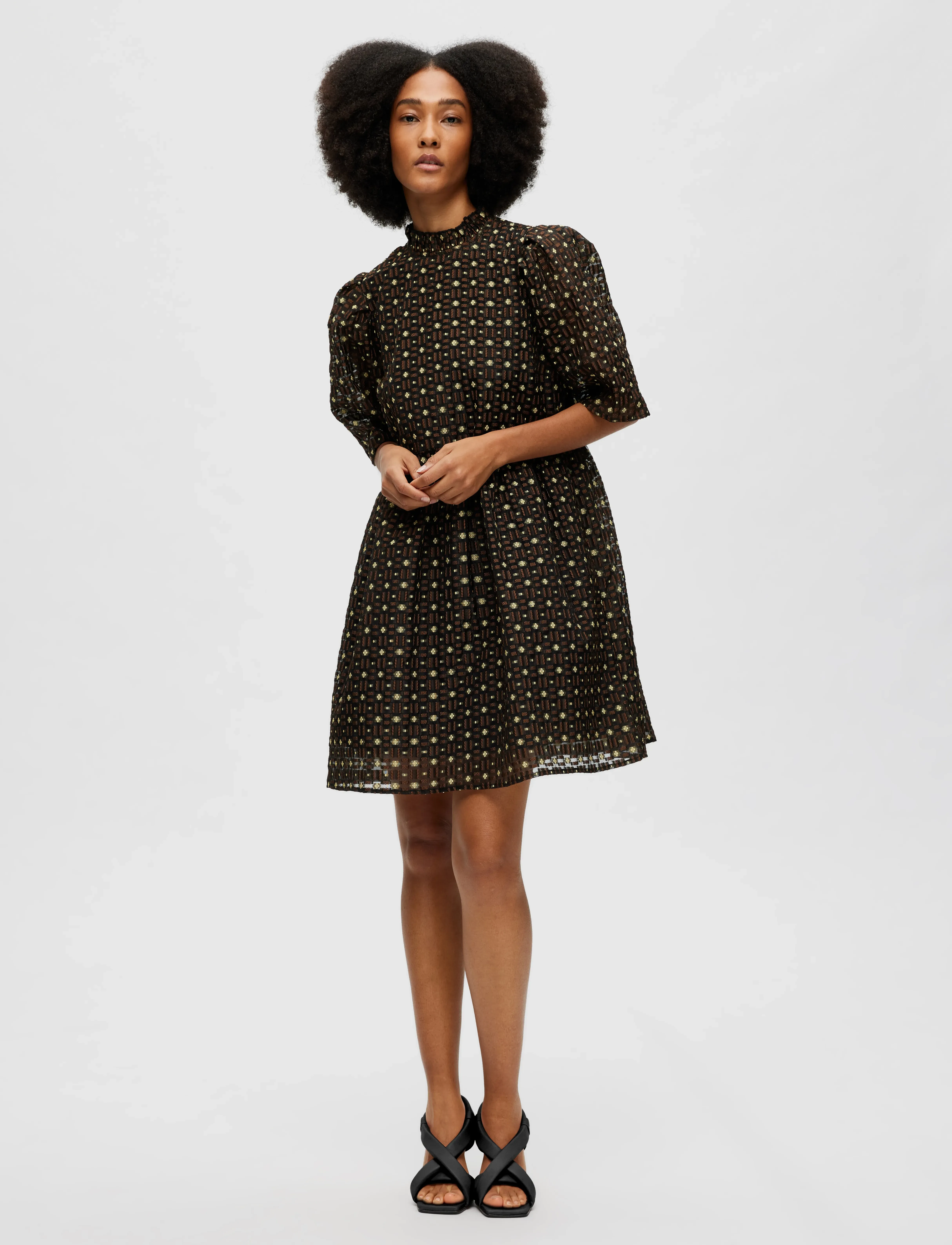 Selected - SLFSOFINE 2/4  SHORT JACQUARD DRESS B - kurze kleider - black - 5