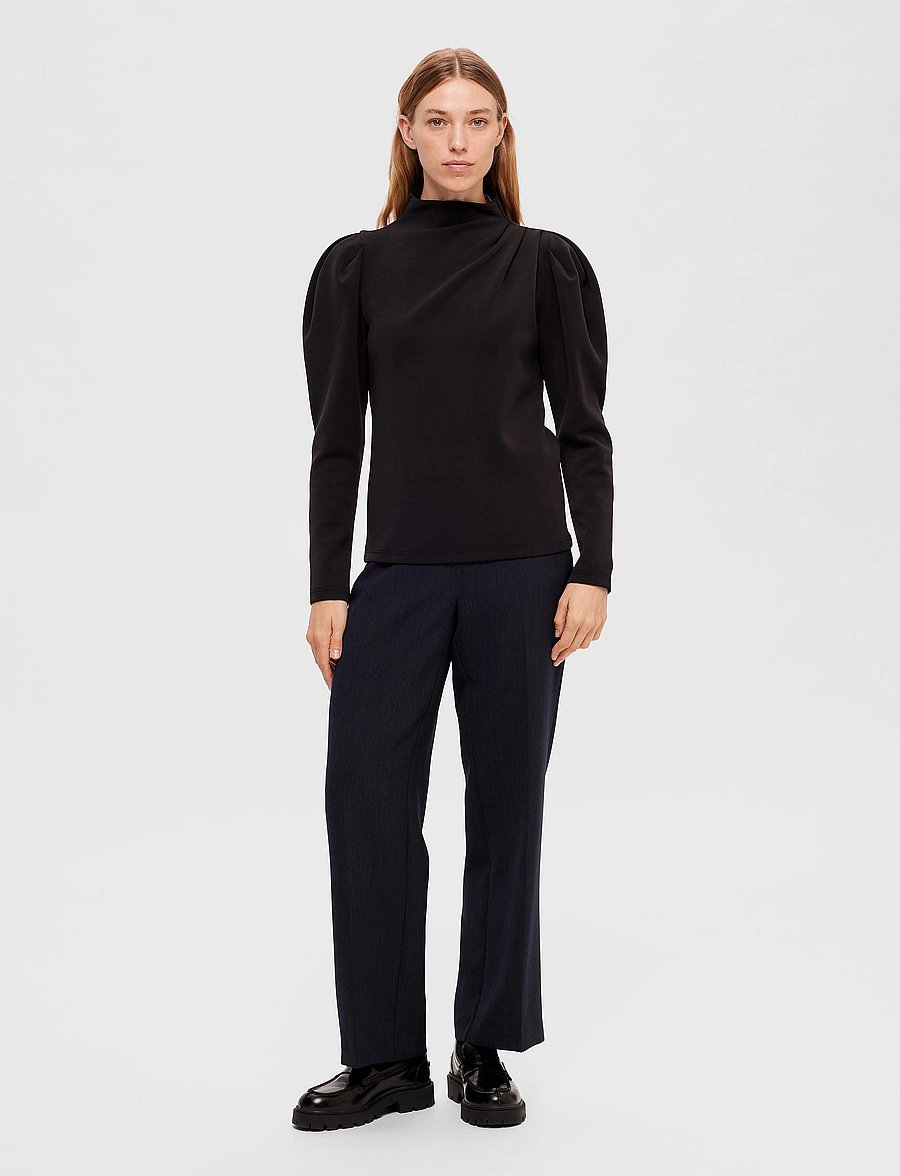 Selected - SLFFENJA LS T-NECK TOP B NOOS - blouses à manches longues - black - 4