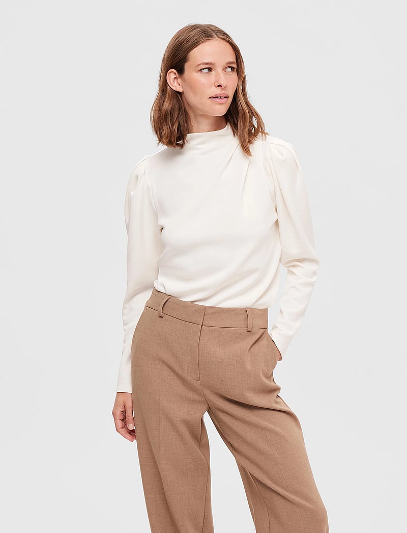 Selected - SLFFENJA LS T-NECK TOP B NOOS - blouses à manches longues - snow white - 0