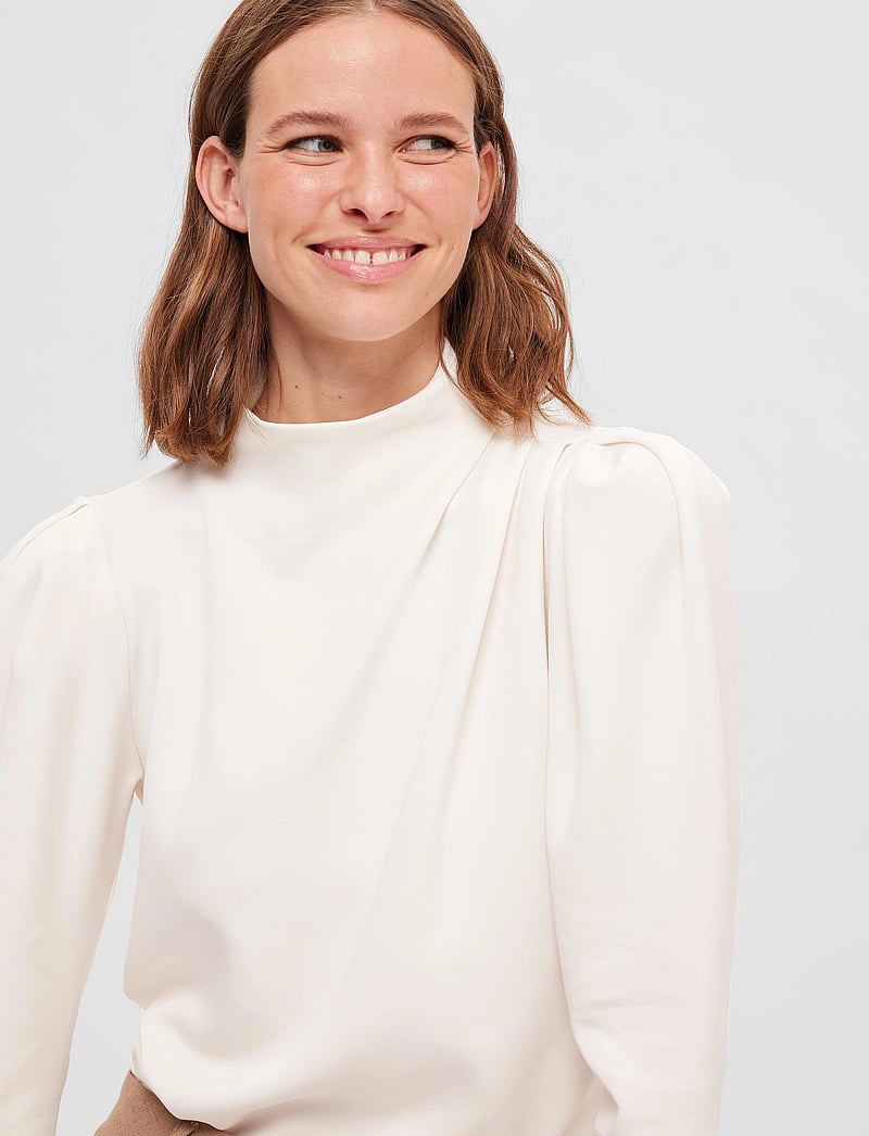 Selected - SLFFENJA LS T-NECK TOP B NOOS - blouses à manches longues - snow white - 4