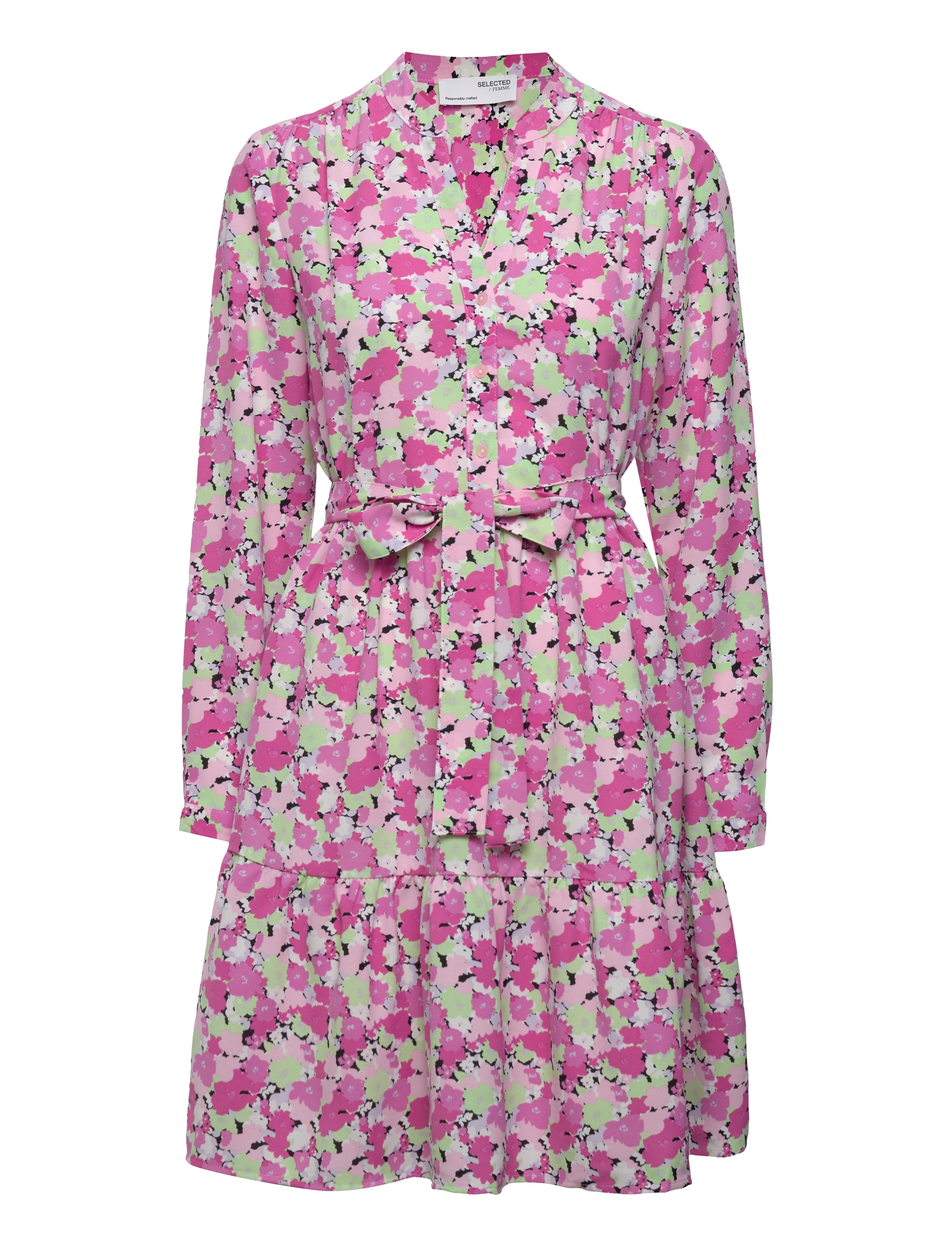 SELECTED Slfmivi Ls Kurz Aop Kleid B Noos Pink - 34 - Damen