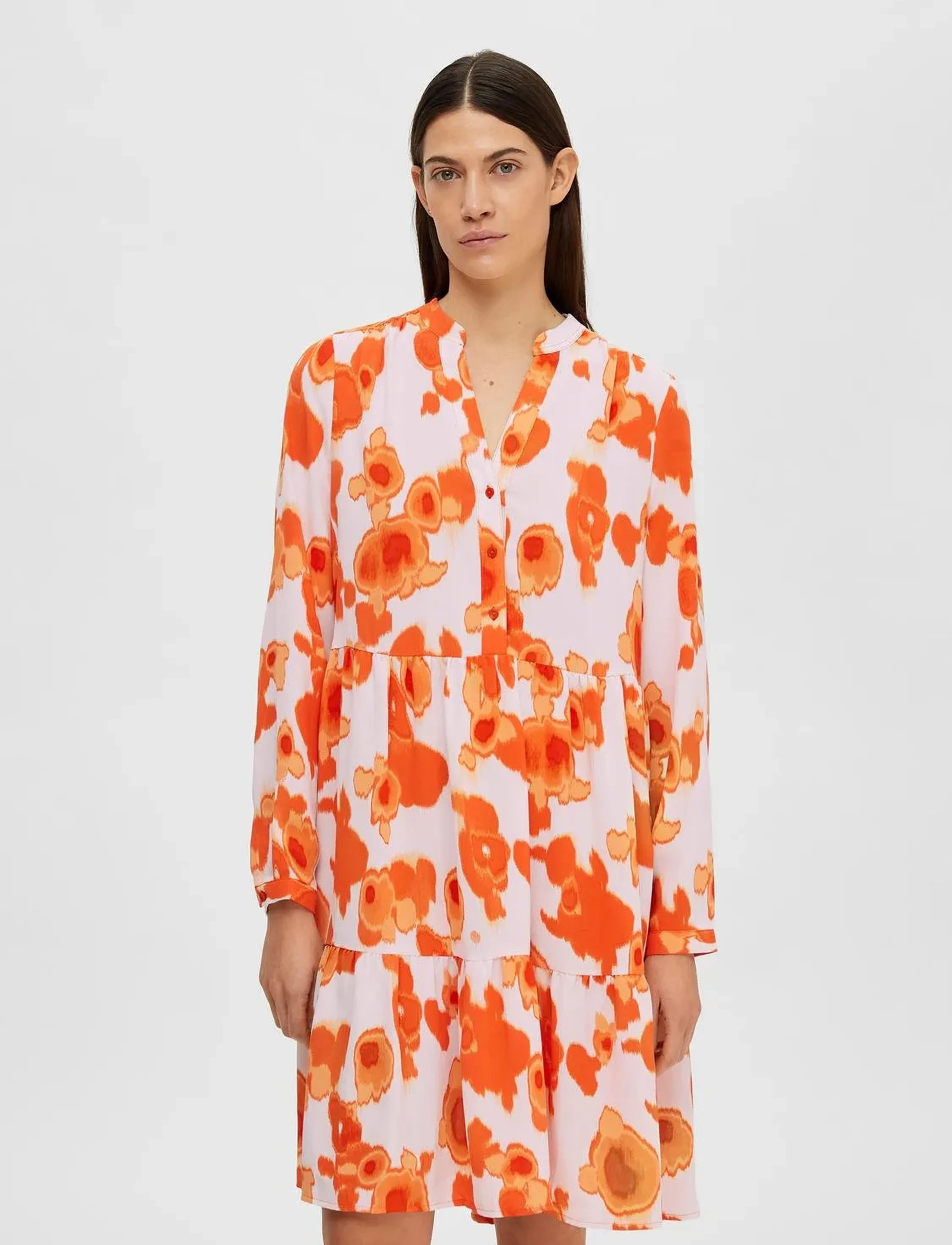 Selected SLFMIVI LS SHORT AOP DRESS B NOOS - Kjoler - ORANGEADE / orange