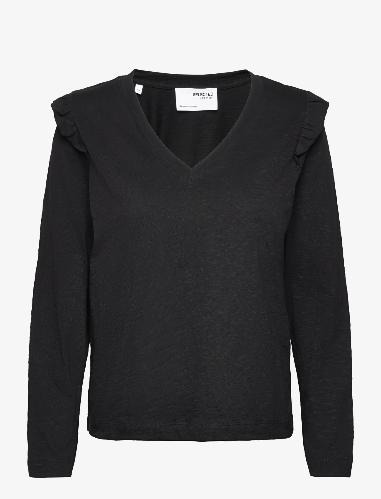 Selected Femme - SLFRYLIE LS FLORENCE V-NECK TEE EX - long-sleeved tops - black - 0