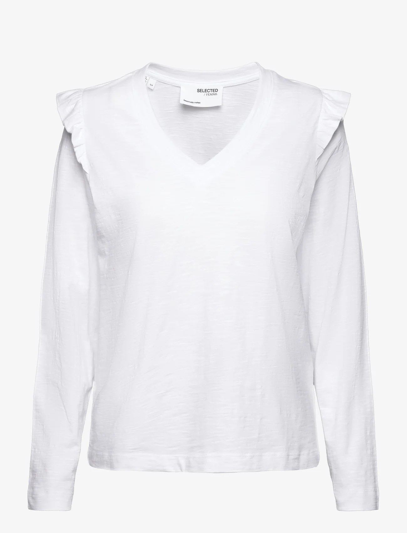 Selected Femme - SLFRYLIE LS FLORENCE V-NECK TEE EX - long-sleeved tops - bright white - 0