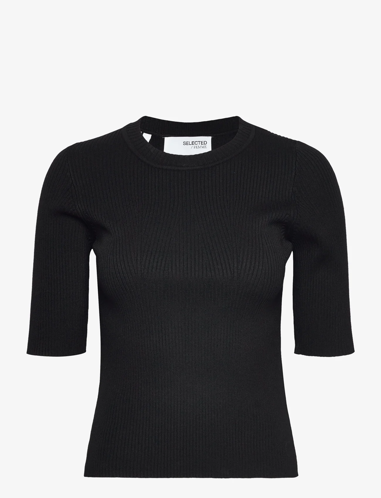 Selected Femme - SLFMALA 2/4 KNIT O-NECK NOOS - sweaters - black - 0