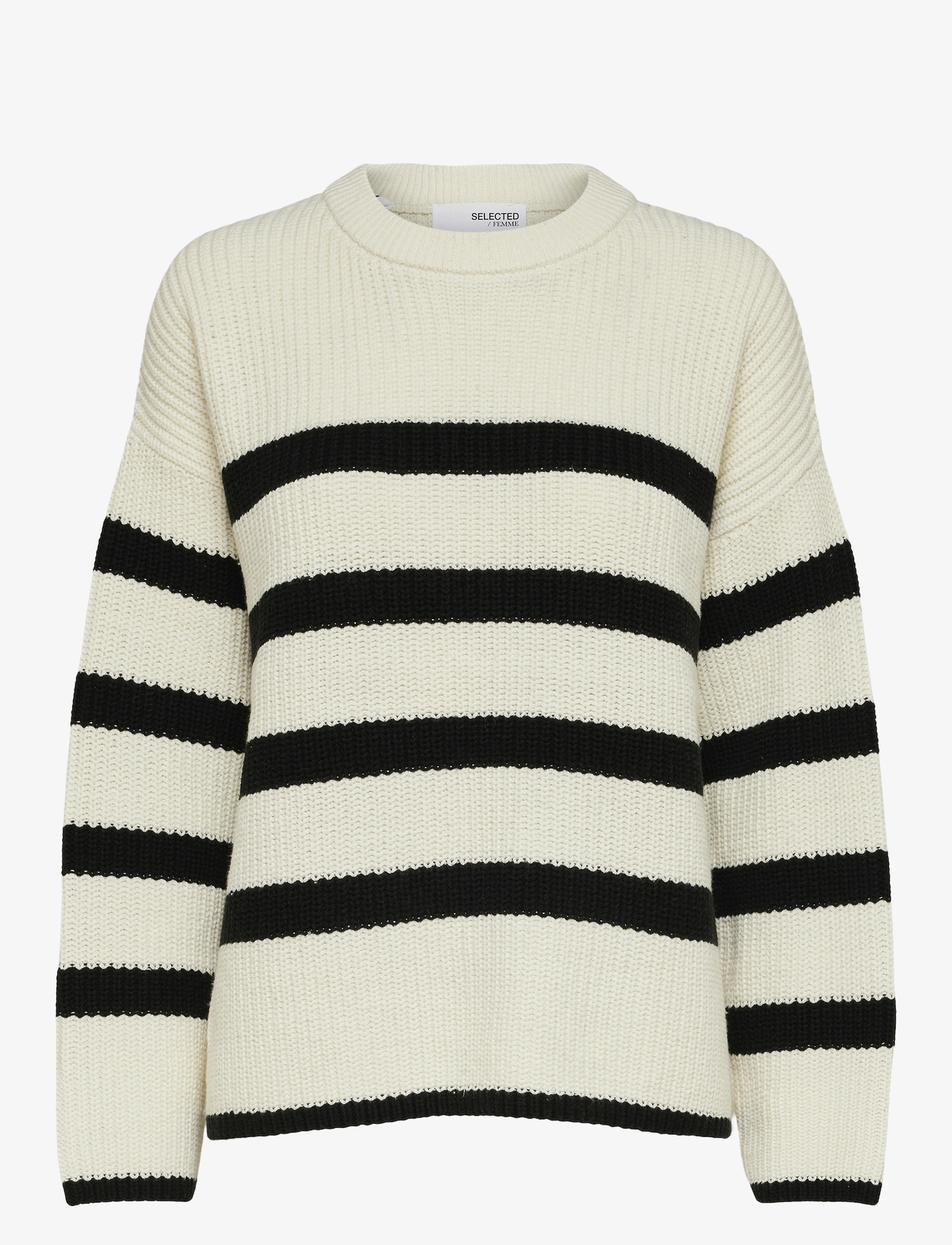 Selected SLFBLOOMIE LS KNIT O-NECK NOOS - Tøj - SNOW WHITE / cream