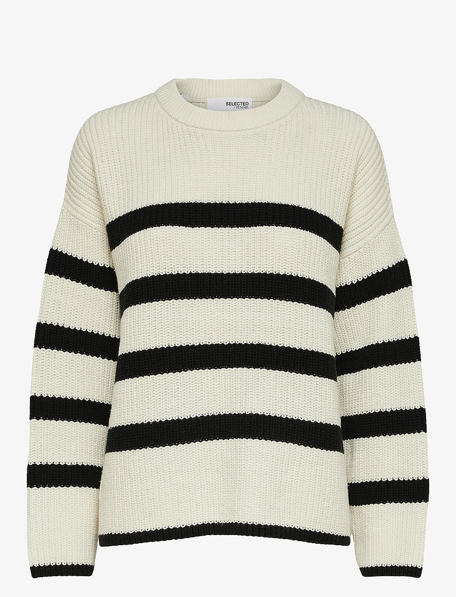 Selected - SLFBLOOMIE LS KNIT O-NECK NOOS - pullover - snow white - 1