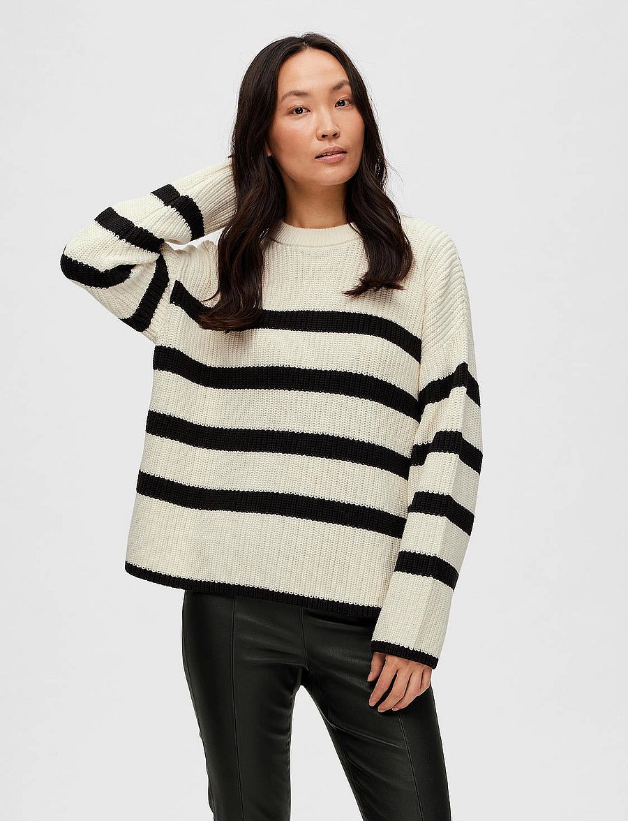 Selected - SLFBLOOMIE LS KNIT O-NECK NOOS - pullover - snow white - 0