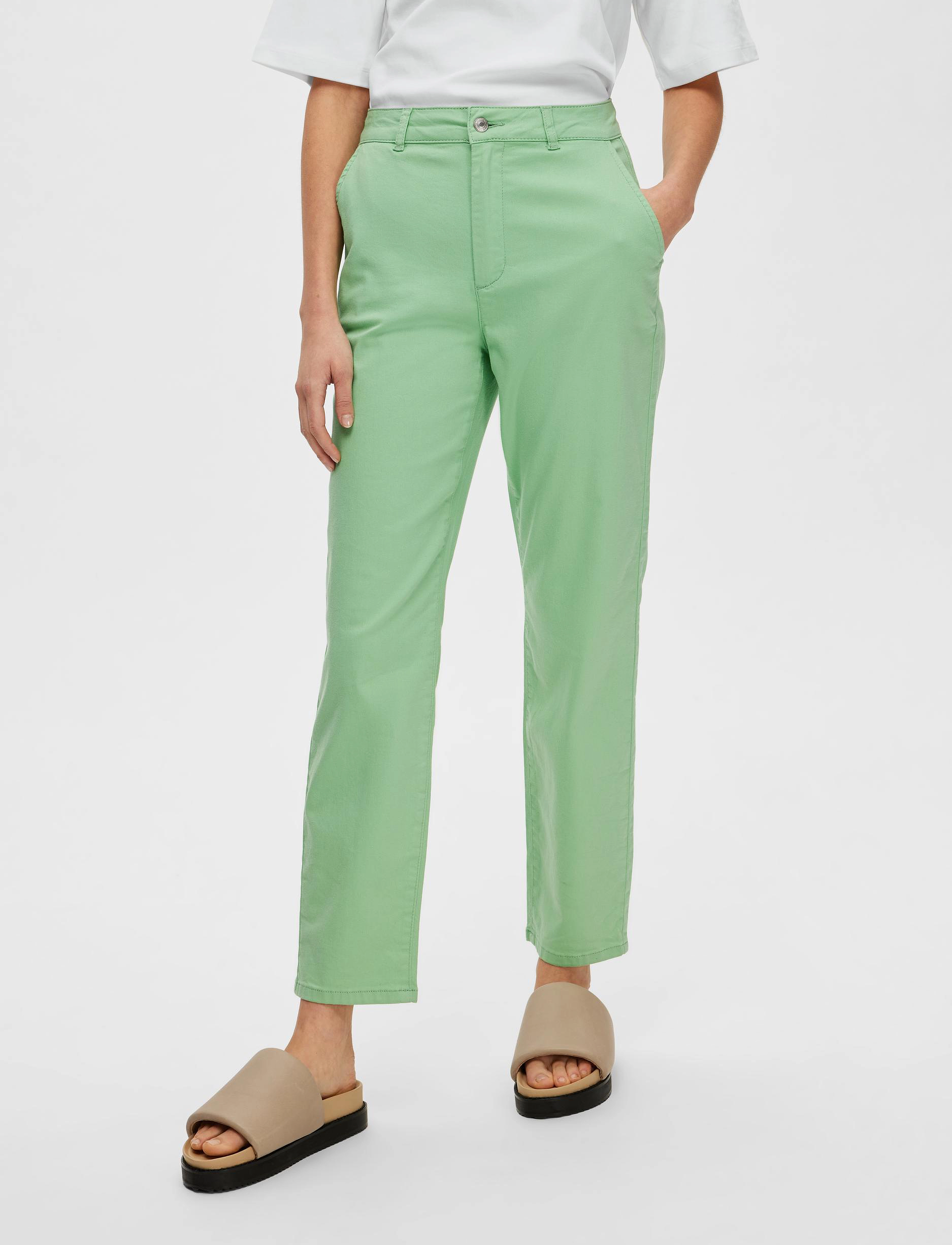 Selected SLFMARINA HW CHINO PANTS W - Broeken - ABSINTHE GREEN / green