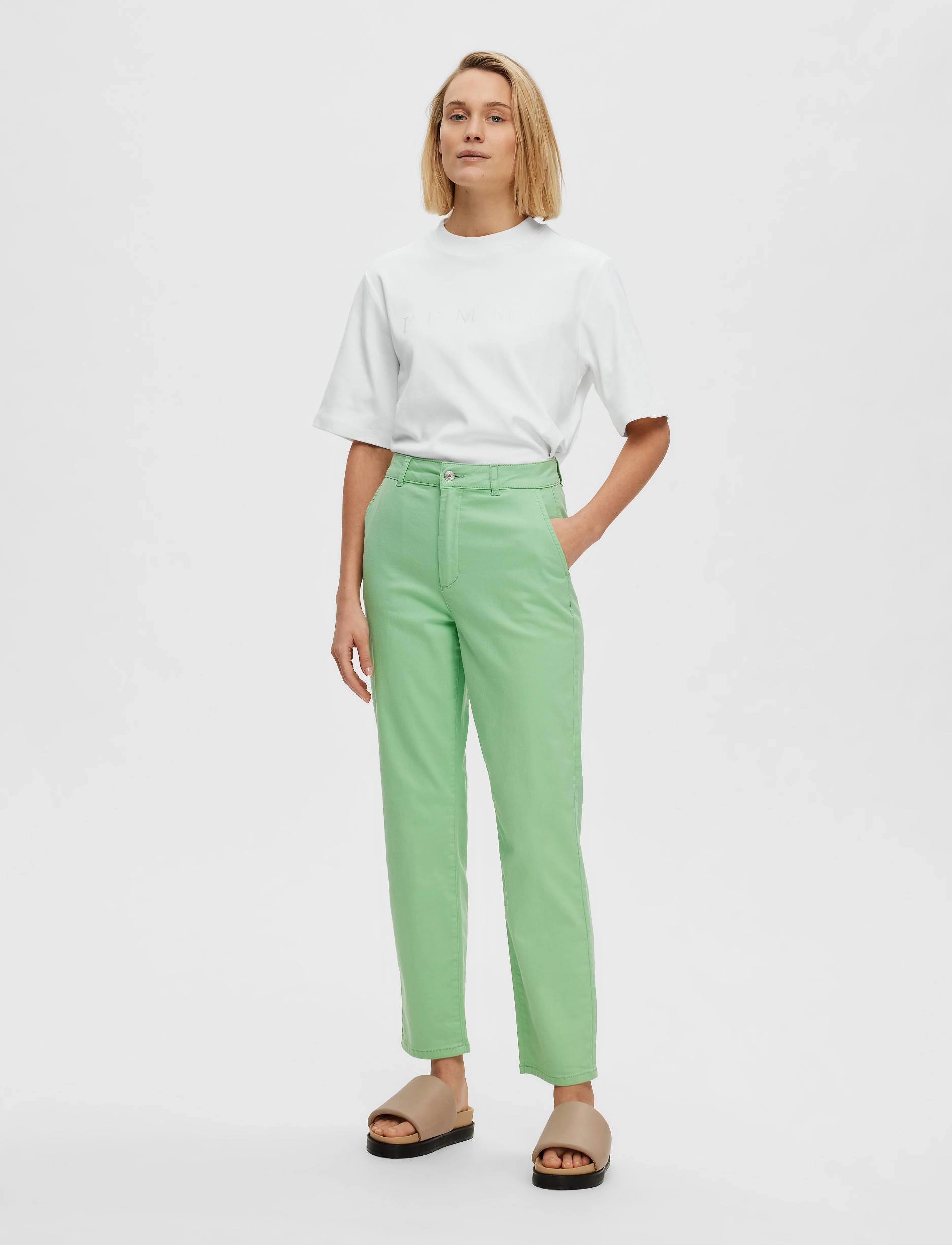 Selected - SLFMARINA HW CHINO PANTS W - straight leg hosen - absinthe green - 3