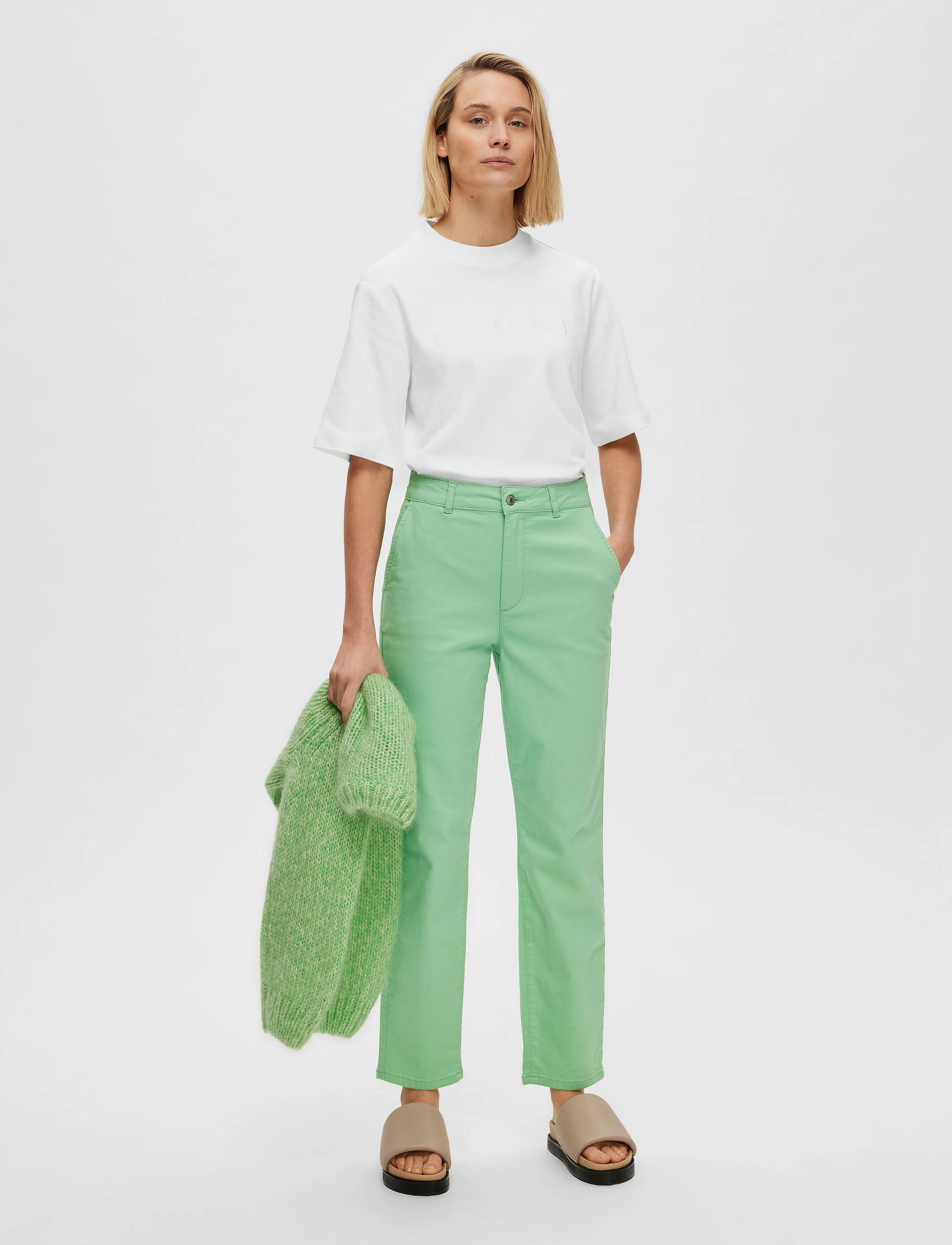 Selected - SLFMARINA HW CHINO PANTS W - straight leg hosen - absinthe green - 4