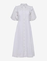 Selected Femme - SLFVIOLETTE 2/4 ANKLE BRODERI DRESS B - skjortklänningar - bright white - 0