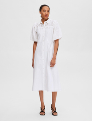 Selected Femme - SLFVIOLETTE 2/4 ANKLE BRODERI DRESS B - skjortklänningar - bright white - 1