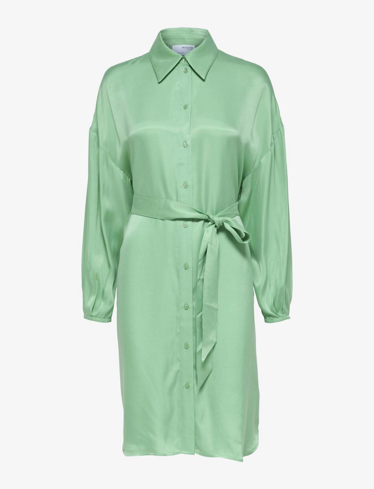 SELECTED Slfirene-Tonia Ls Cupro Shirt Kleid B Grün - 36 - Damen