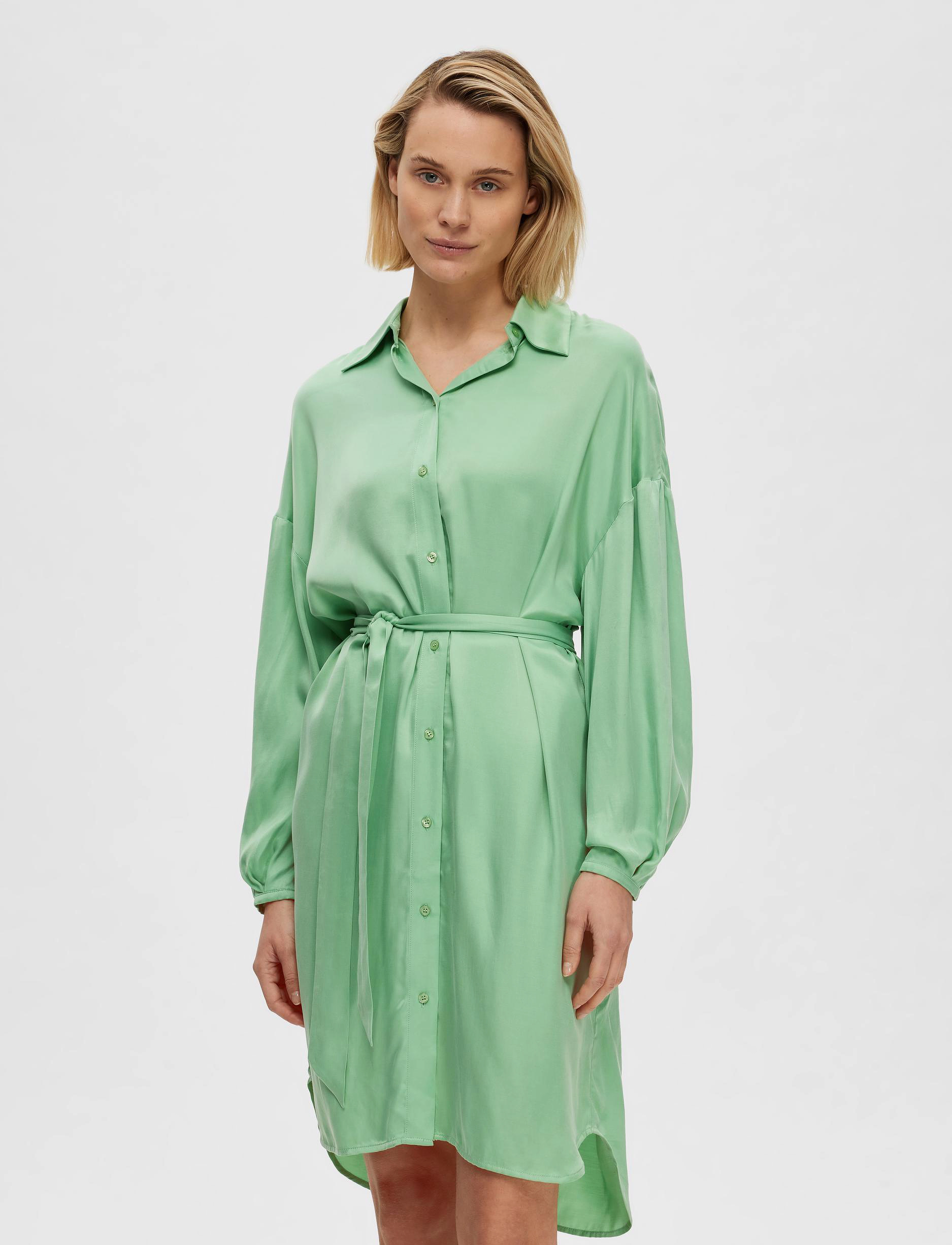 Selected SLFIRENE-TONIA LS CUPRO SHIRT DRESS B - Skjortekjoler - ABSINTHE GREEN / green