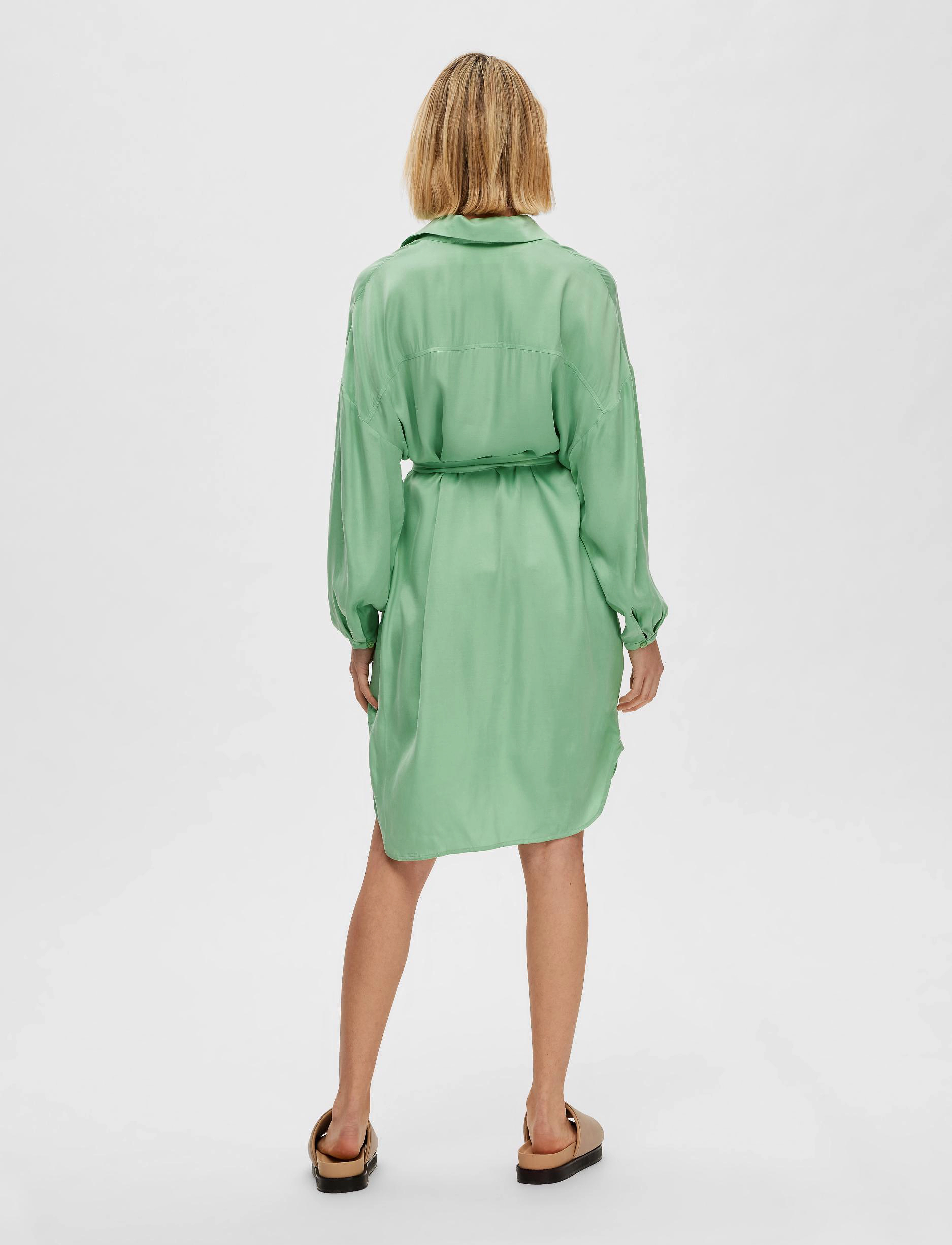 Selected - SLFIRENE-TONIA LS CUPRO SHIRT DRESS B - hemdkleider - absinthe green - 2