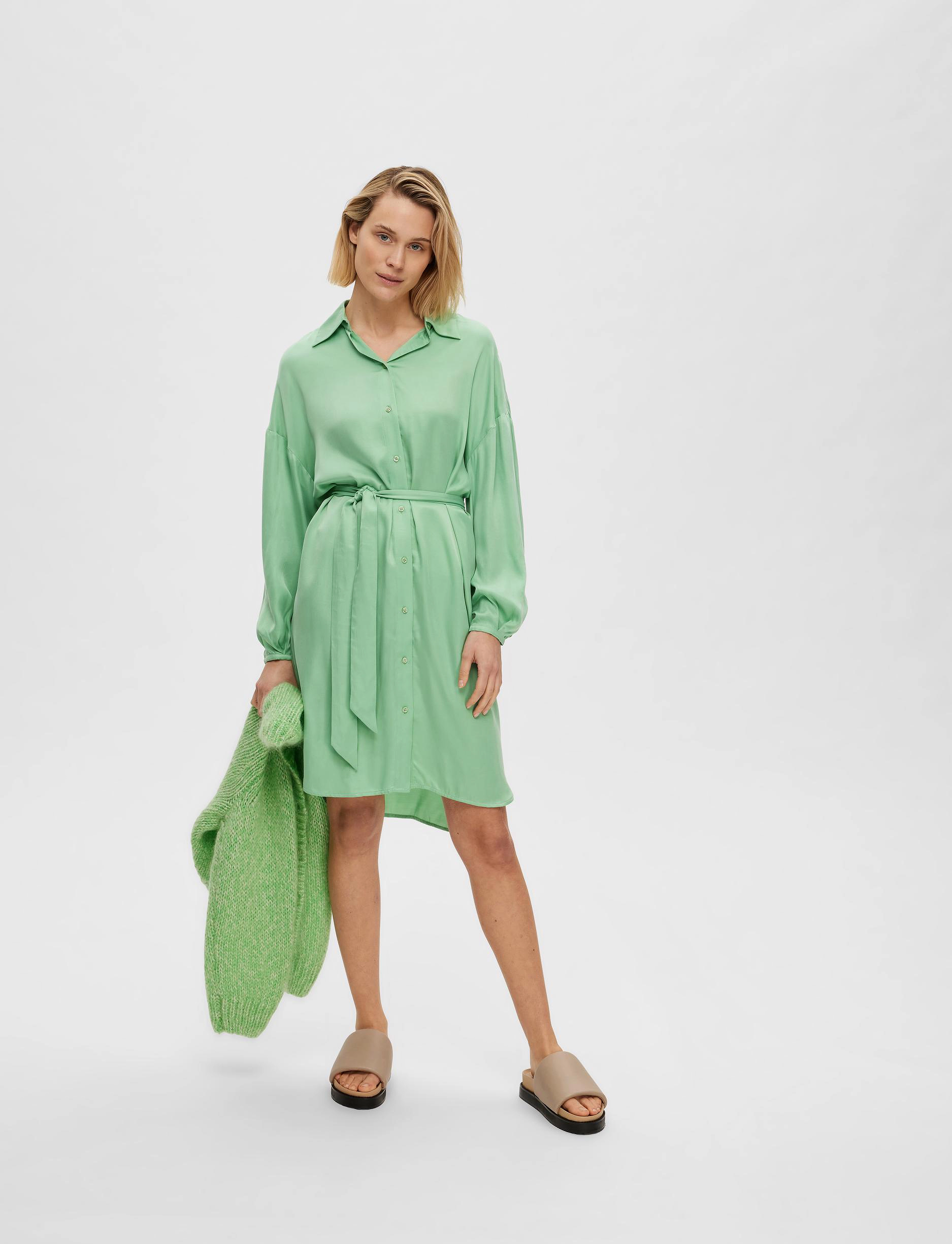 Selected - SLFIRENE-TONIA LS CUPRO SHIRT DRESS B - hemdkleider - absinthe green - 3