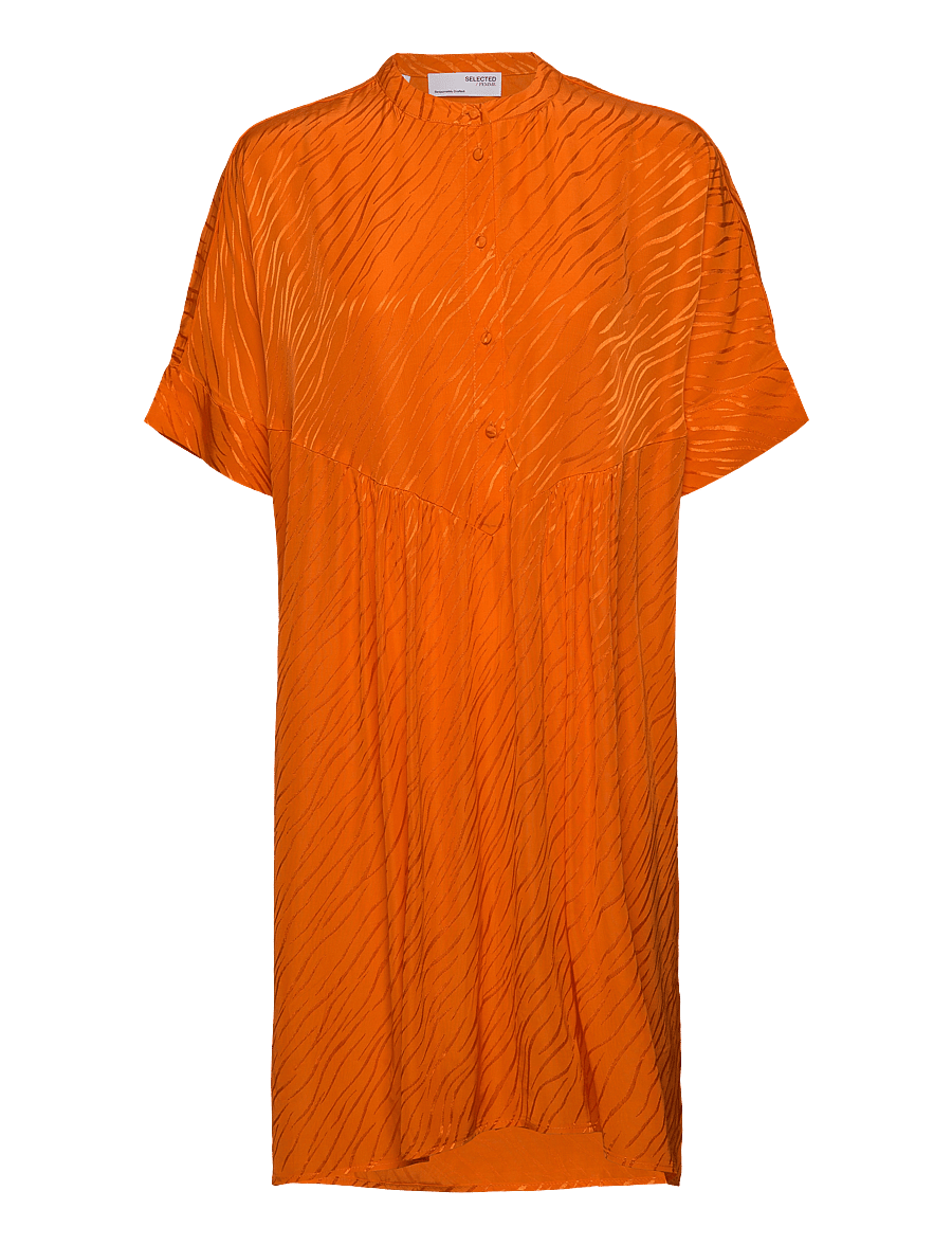 Selected - SLFABIENNE-VIOLA SS OVERSIZE DRESS B - robes chemises - orangeade - 1