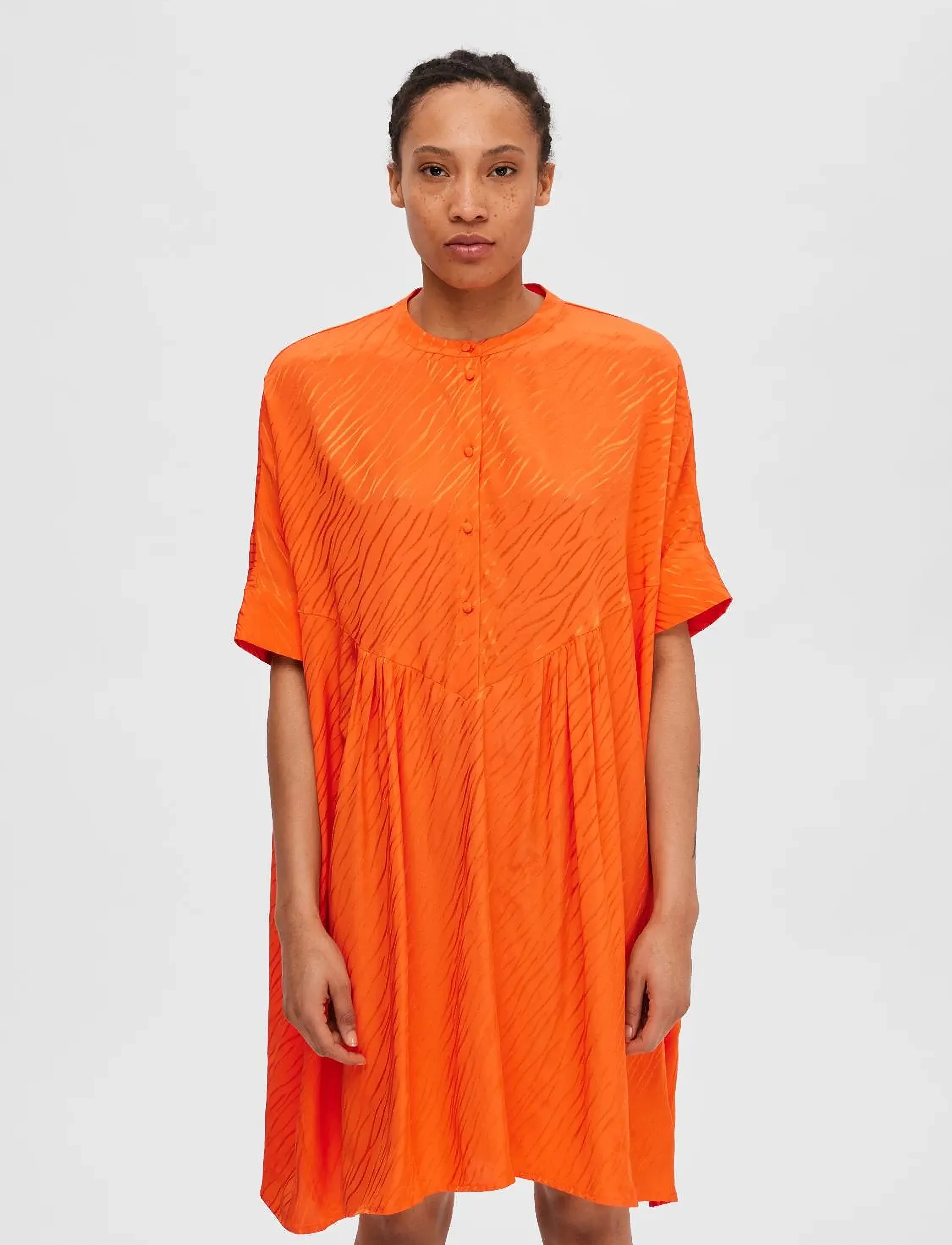 Selected Slfabienne-Viola Ss Oversize Dress B, 34, Orange, Kjoler > Knælange Og Midi, Dame