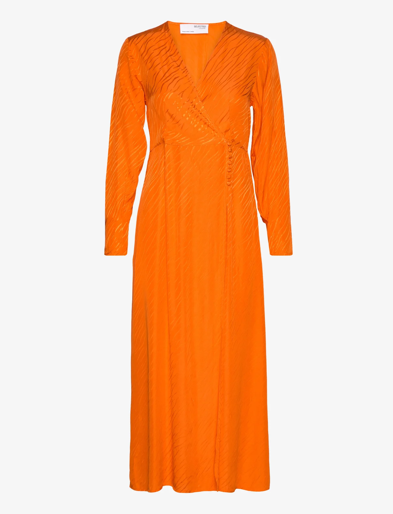 Selected Femme - SLFABIENNE LS SATIN ANKLE WRAP DRESS B - odzież imprezowa w cenach outletowych - orangeade - 0