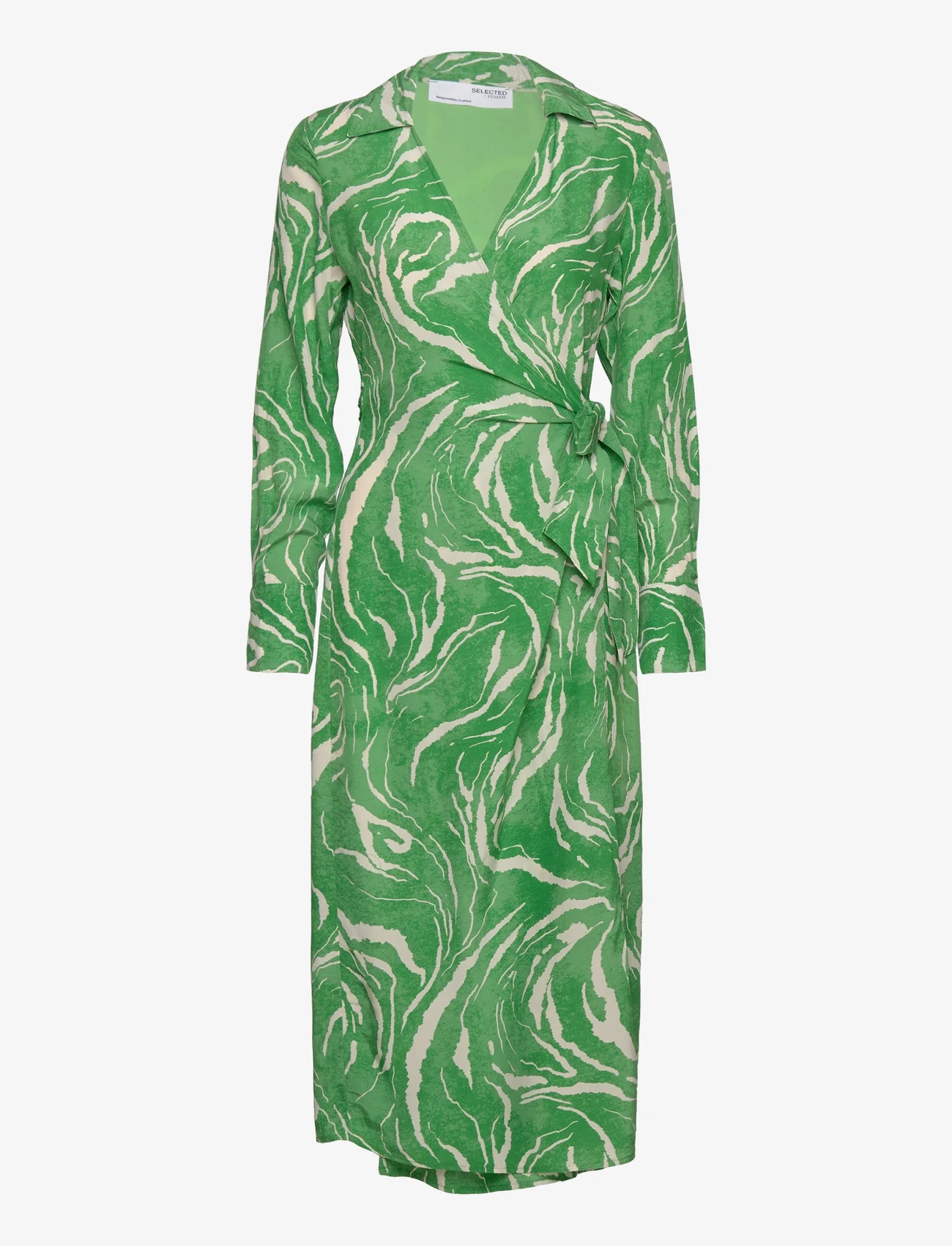Selected Femme - SLFSIRINE LS MIDI WRAP DRESS B - sukienki kopertowe - absinthe green - 0