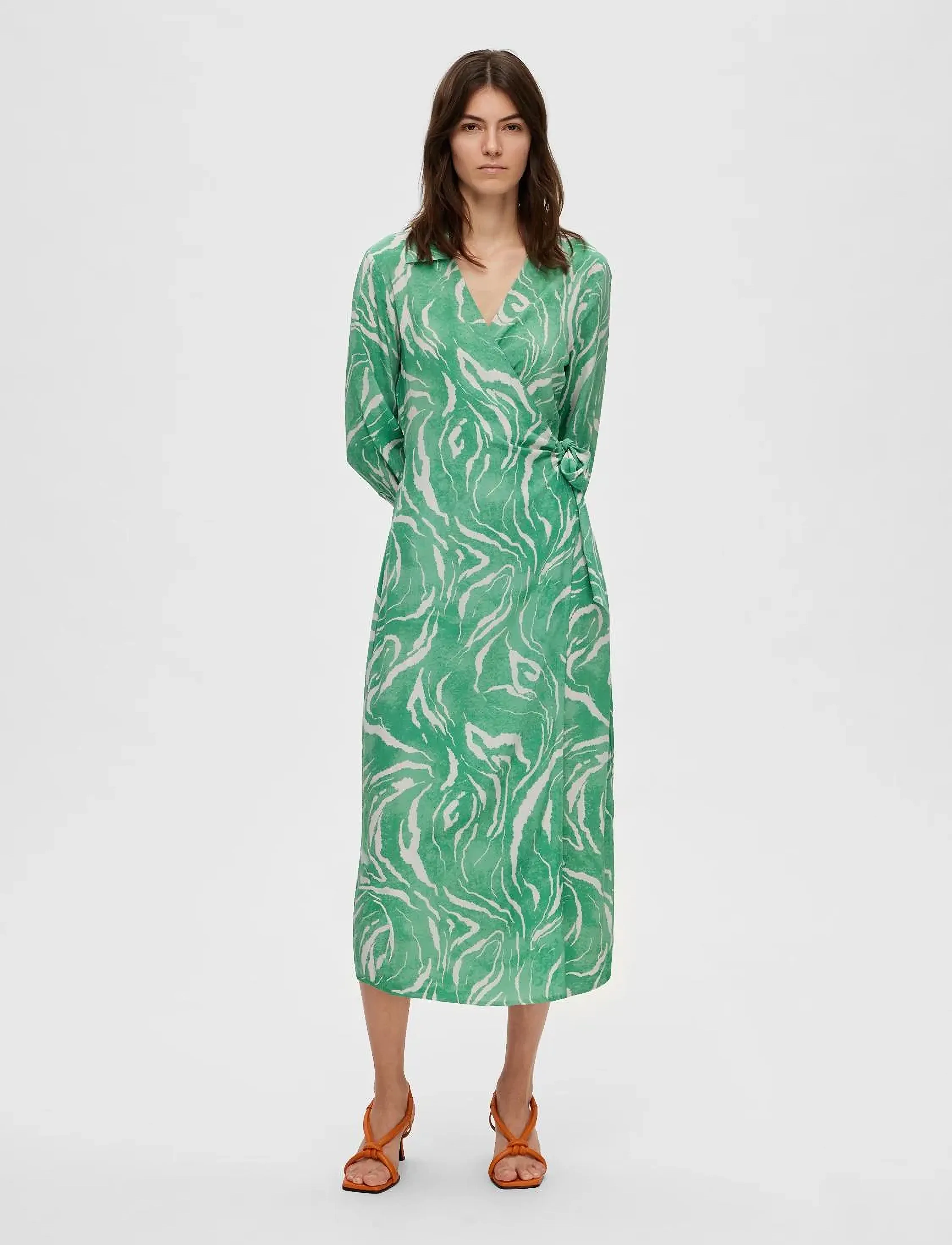 Selected SLFSIRINE LS MIDI WRAP DRESS B - Kjoler - ABSINTHE GREEN / green