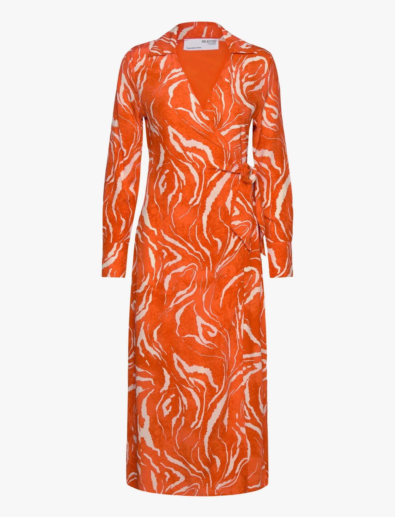 Selected Femme - SLFSIRINE LS MIDI WRAP DRESS B - sukienki kopertowe - orangeade - 0