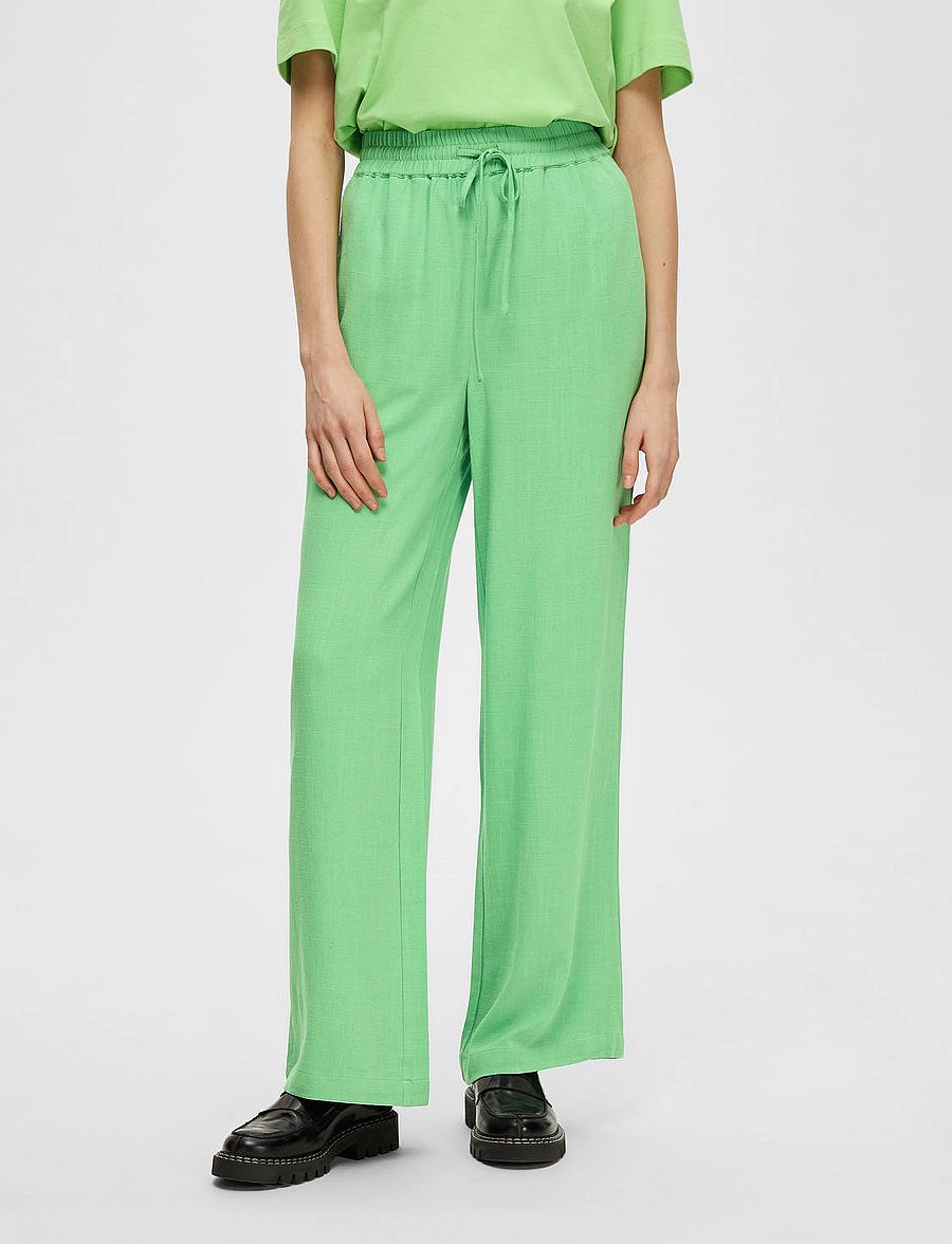 Selected - SLFVIVA-GULIA HW LONG LINEN PANT NOOS - hose mit geradem bein - absinthe green - 0