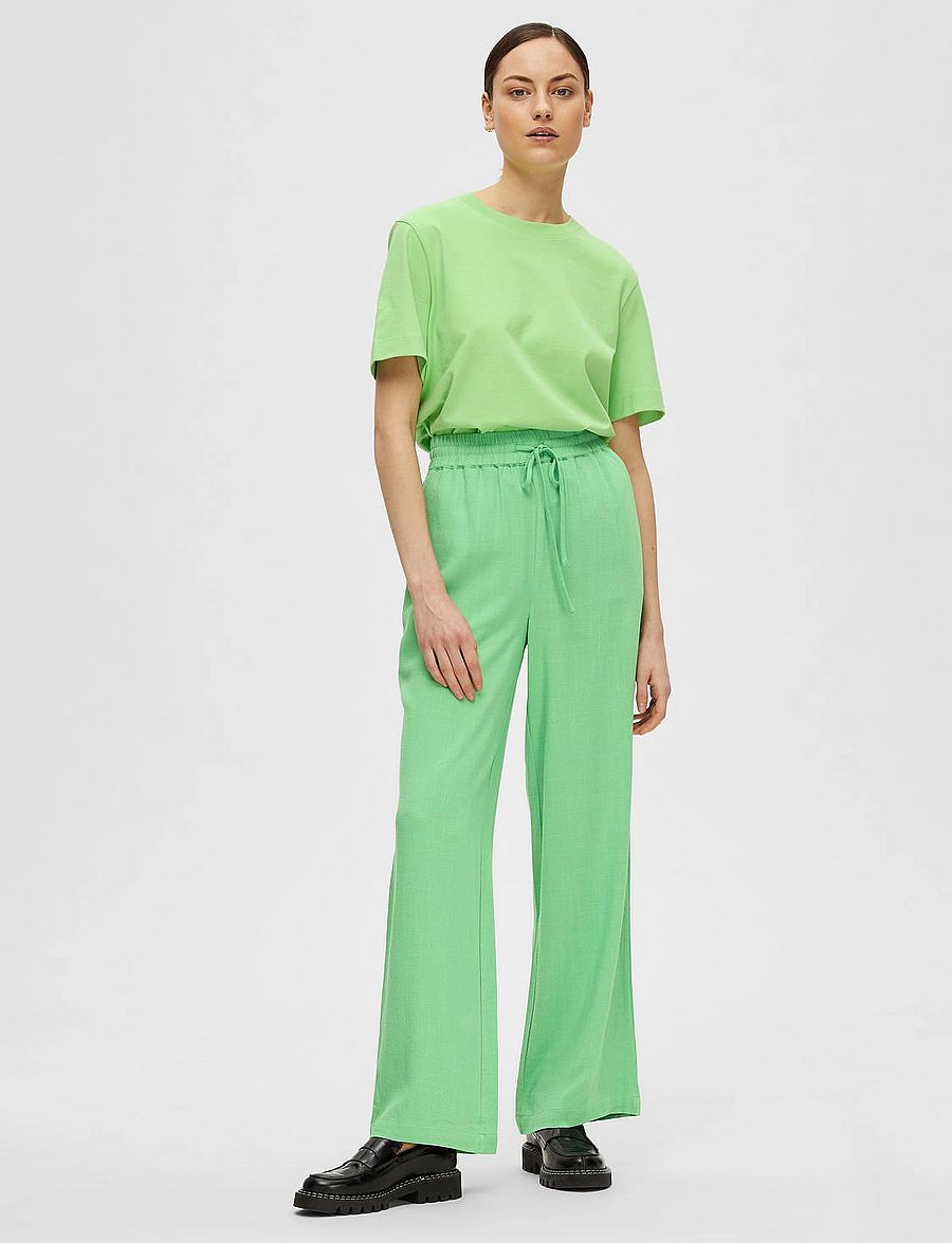 Selected - SLFVIVA-GULIA HW LONG LINEN PANT NOOS - hose mit geradem bein - absinthe green - 3