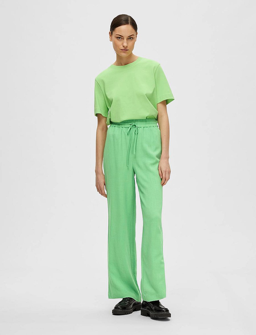 Selected - SLFVIVA-GULIA HW LONG LINEN PANT NOOS - hose mit geradem bein - absinthe green - 4