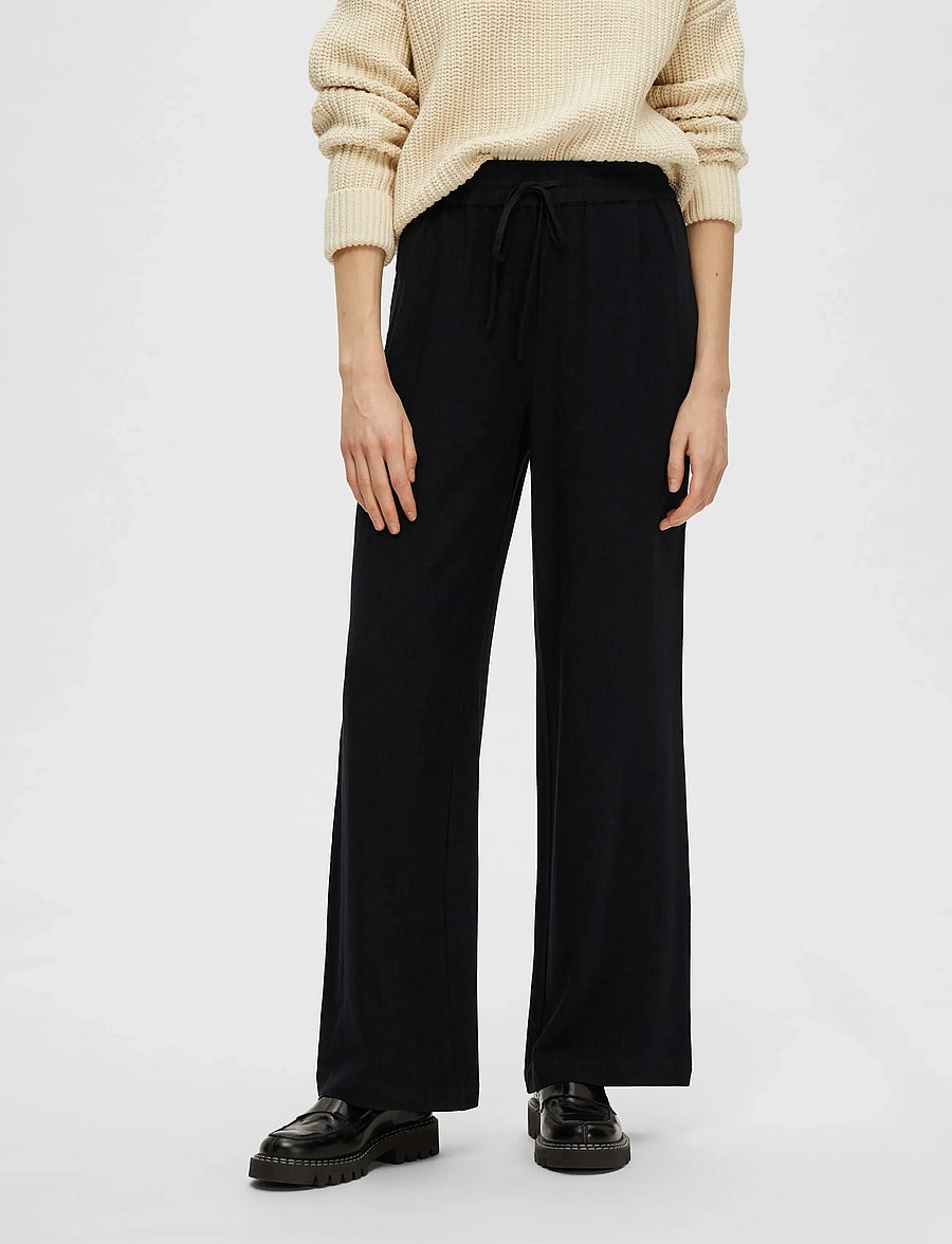Selected - SLFVIVA-GULIA HW LONG LINEN PANT NOOS - bukser med lige ben - black - 0