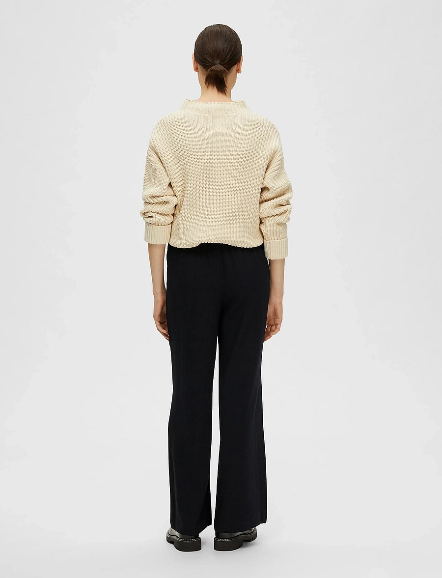 Selected - SLFVIVA-GULIA HW LONG LINEN PANT NOOS - bukser med lige ben - black - 3