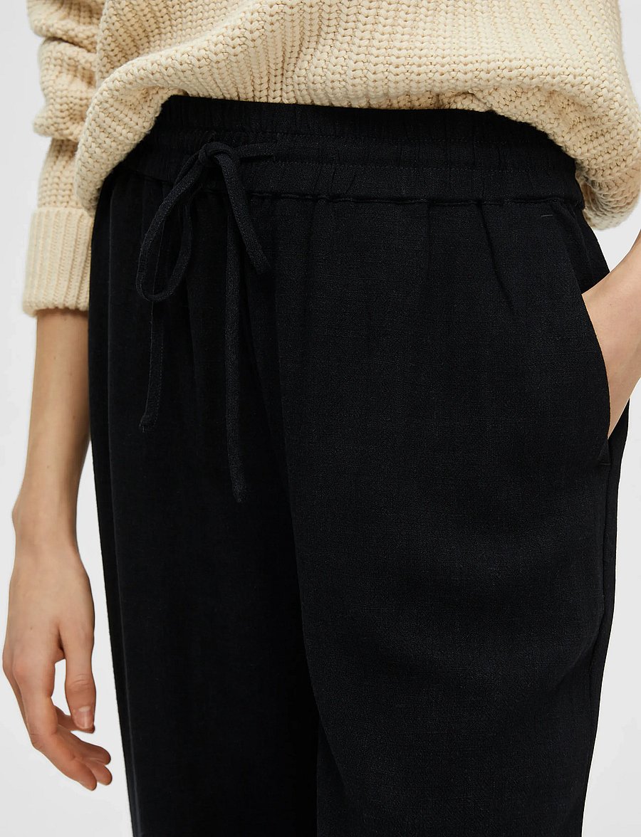 Selected - SLFVIVA-GULIA HW LONG LINEN PANT NOOS - bukser med lige ben - black - 4