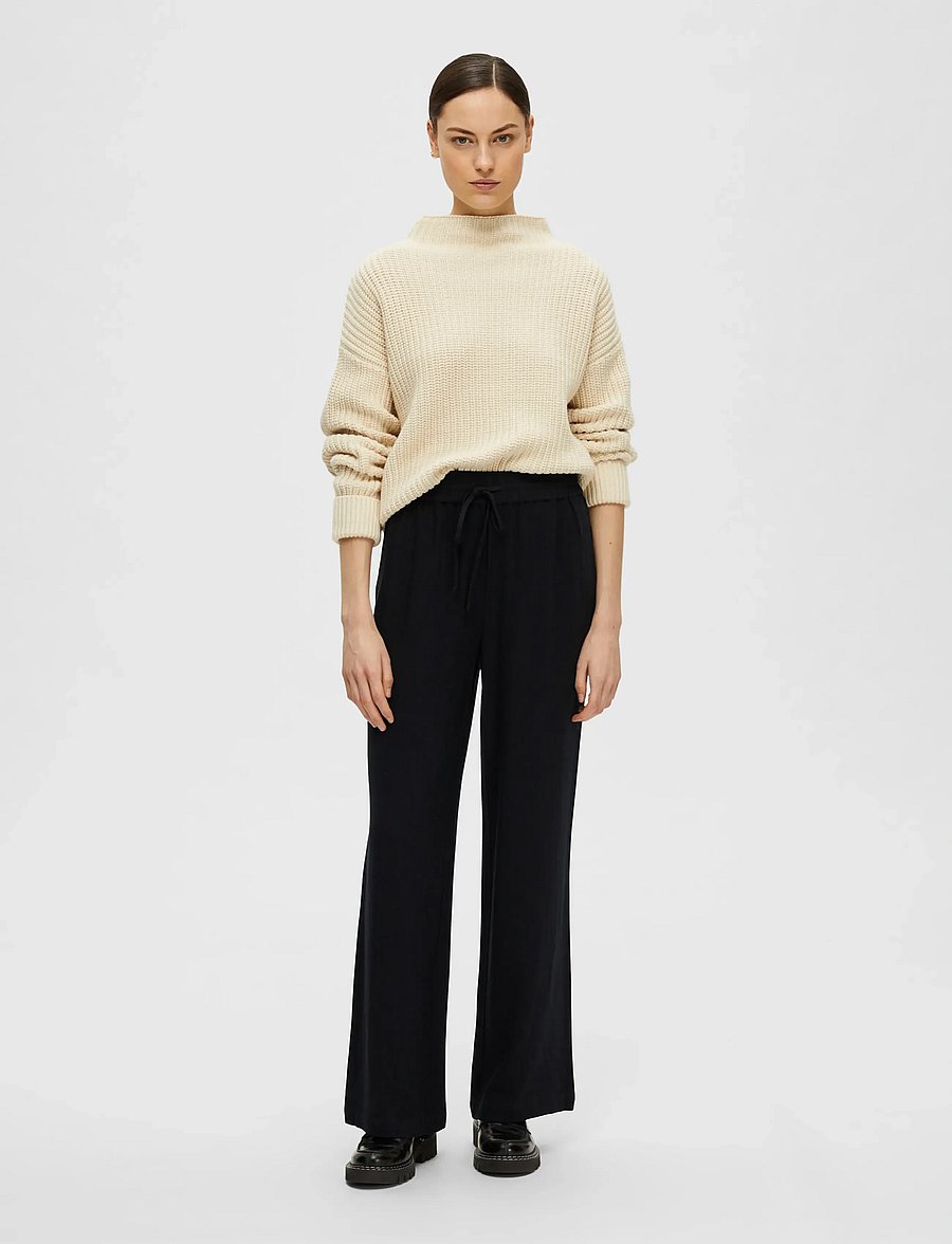 Selected - SLFVIVA-GULIA HW LONG LINEN PANT NOOS - bukser med lige ben - black - 5