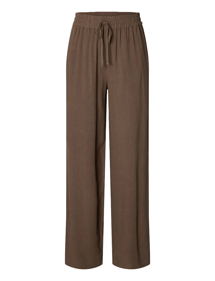 Selected - SLFVIVA-GULIA HW LONG LINEN PANT NOOS - hose mit geradem bein - chocolate chip - 1