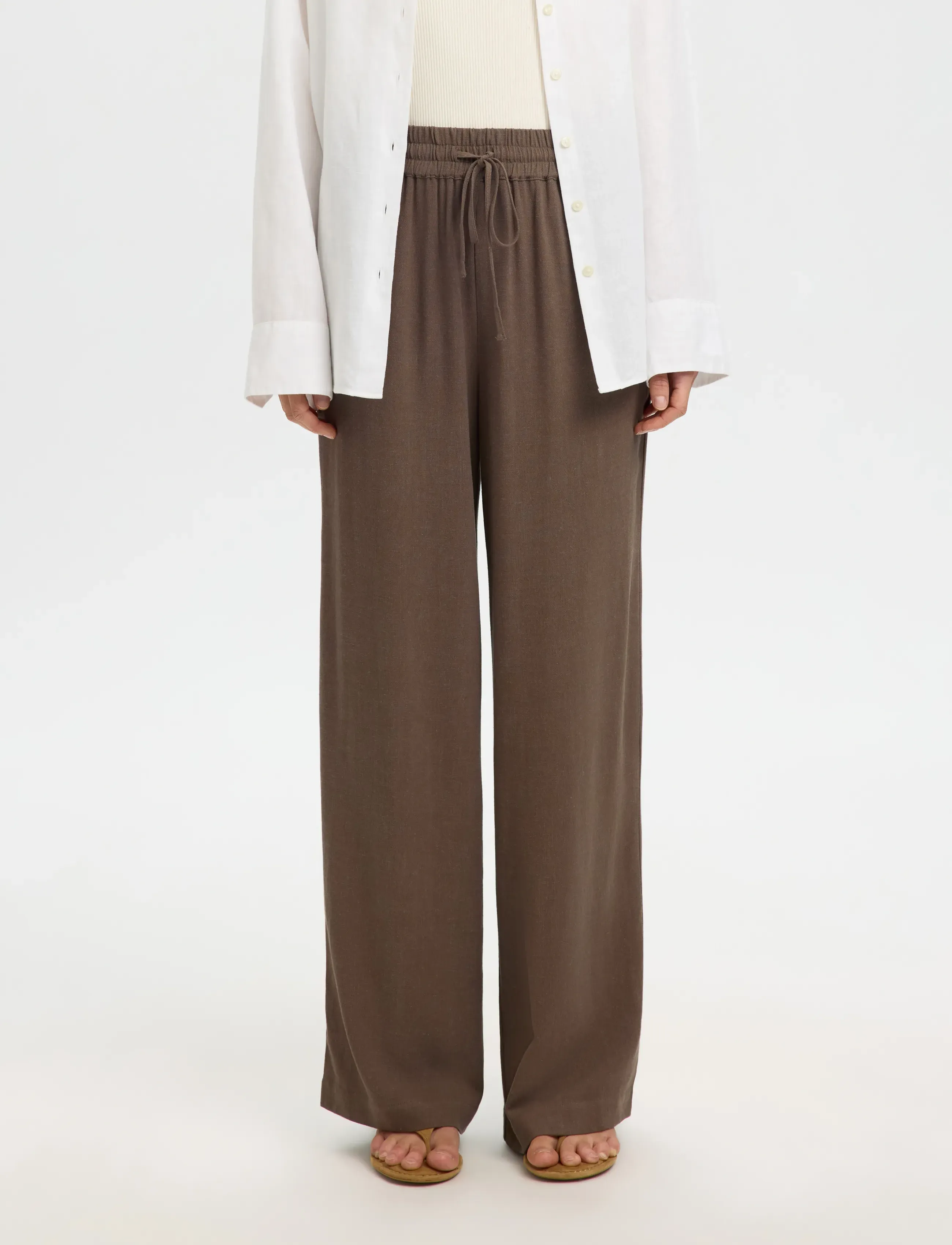 Selected SLFVIVA-GULIA HW LONG SUN PANT NOOS - Raka byxor - CHOCOLATE CHIP / brown