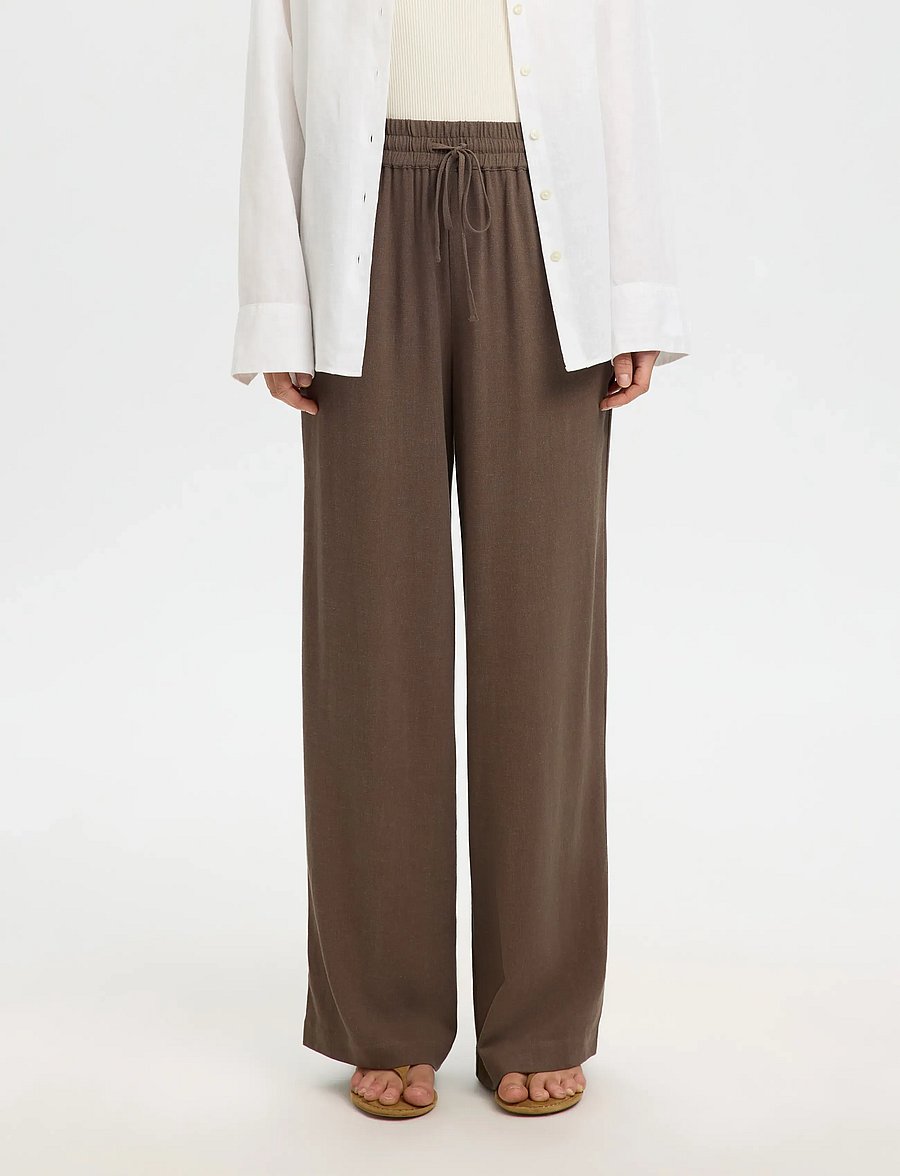 Selected - SLFVIVA-GULIA HW LONG LINEN PANT NOOS - hose mit geradem bein - chocolate chip - 0