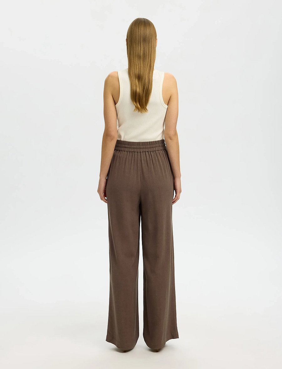 Selected - SLFVIVA-GULIA HW LONG LINEN PANT NOOS - hose mit geradem bein - chocolate chip - 2