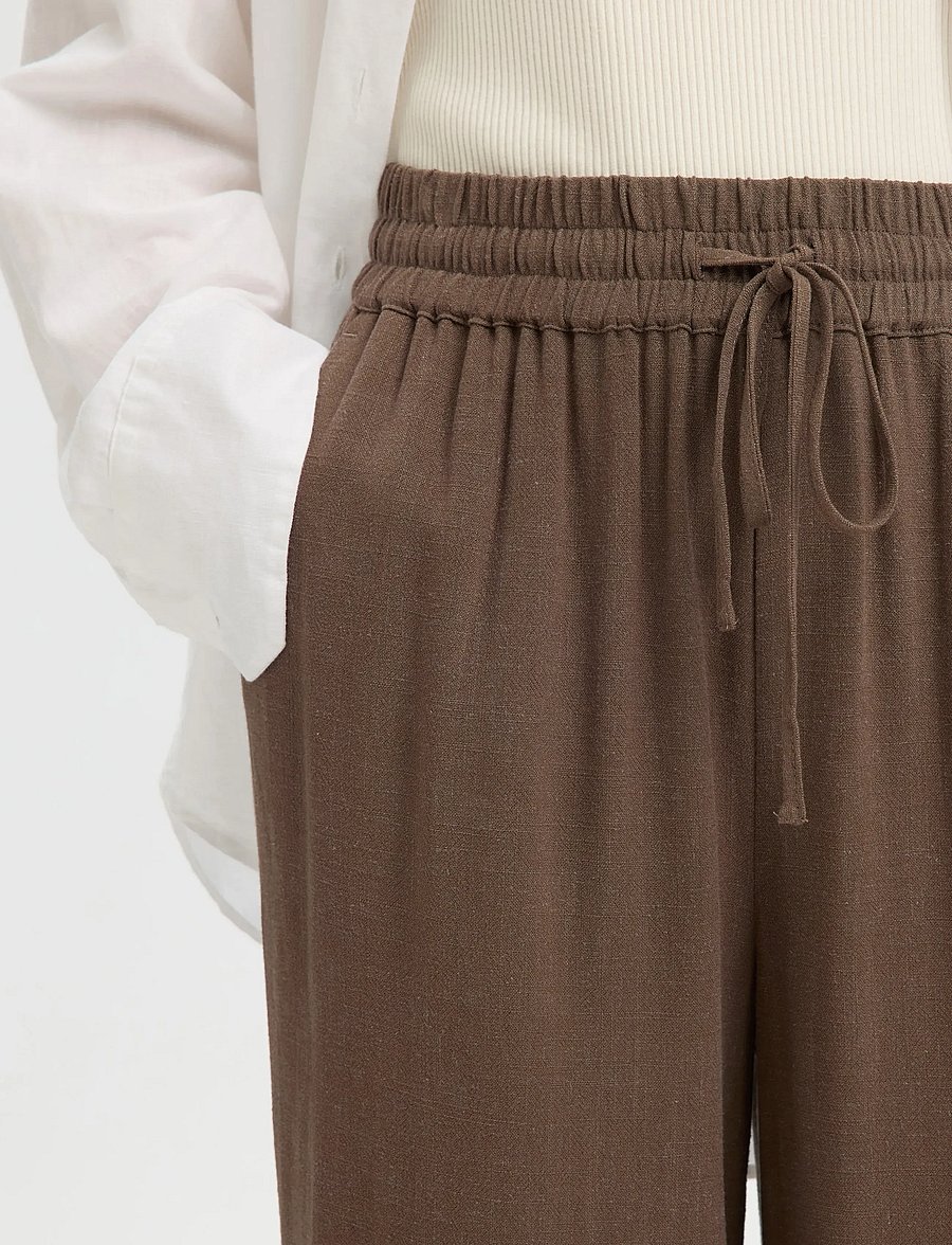 Selected - SLFVIVA-GULIA HW LONG LINEN PANT NOOS - hose mit geradem bein - chocolate chip - 5