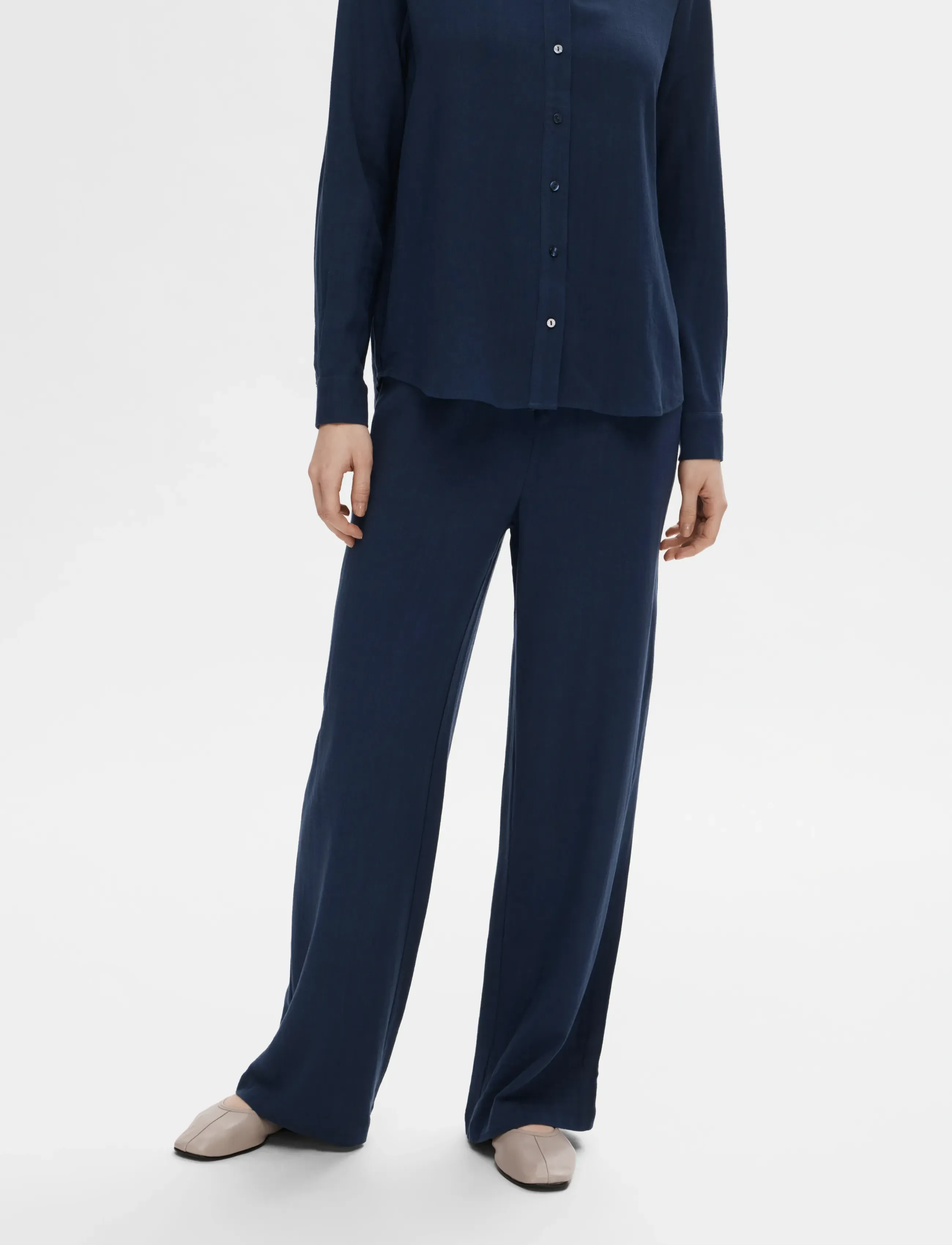 Selected SLFVIVA-GULIA HW LONG LINEN PANT - Bukser - DARK SAPPHIRE / navy