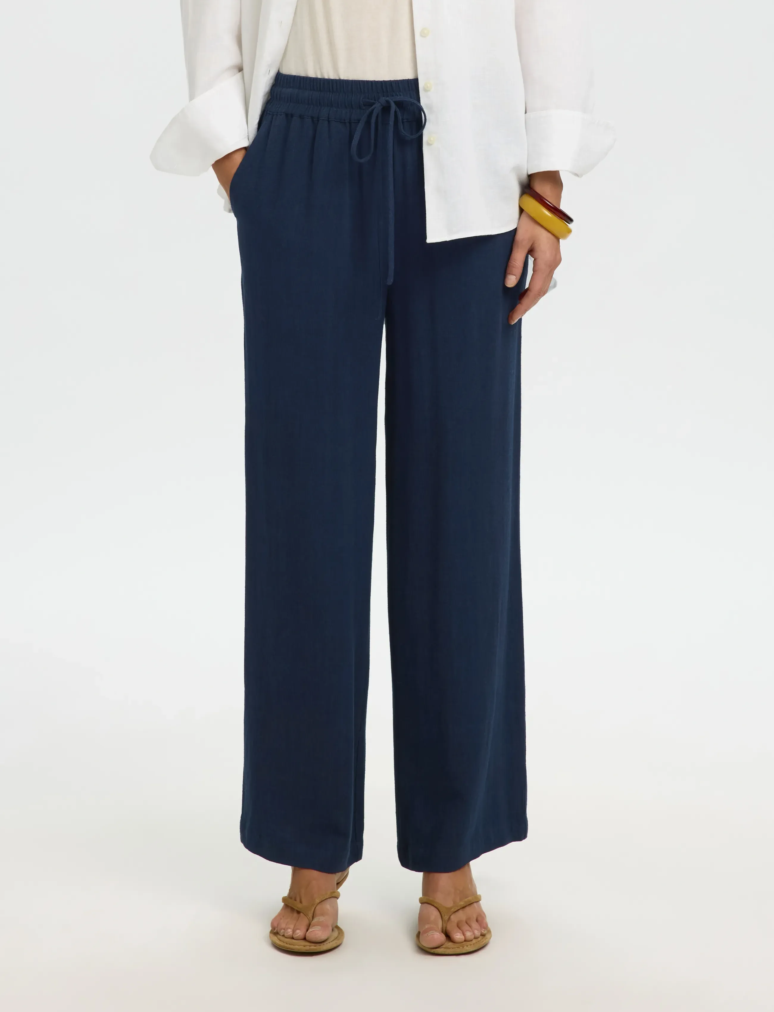 Selected SLFVIVA-GULIA HW LONG LINEN PANT NOOS - Nos éditoriaux - DARK SAPPHIRE / navy