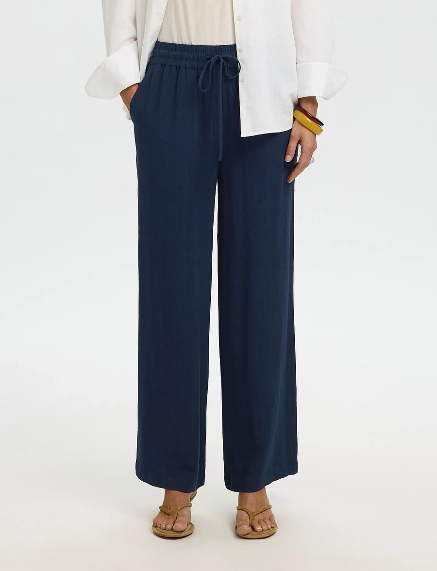Selected - SLFVIVA-GULIA HW LONG LINEN PANT NOOS - bukser med lige ben - dark sapphire - 0