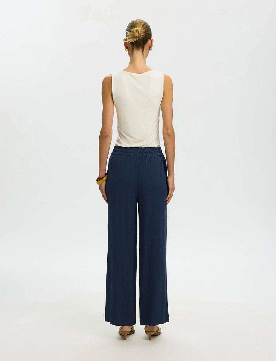Selected - SLFVIVA-GULIA HW LONG LINEN PANT NOOS - bukser med lige ben - dark sapphire - 2