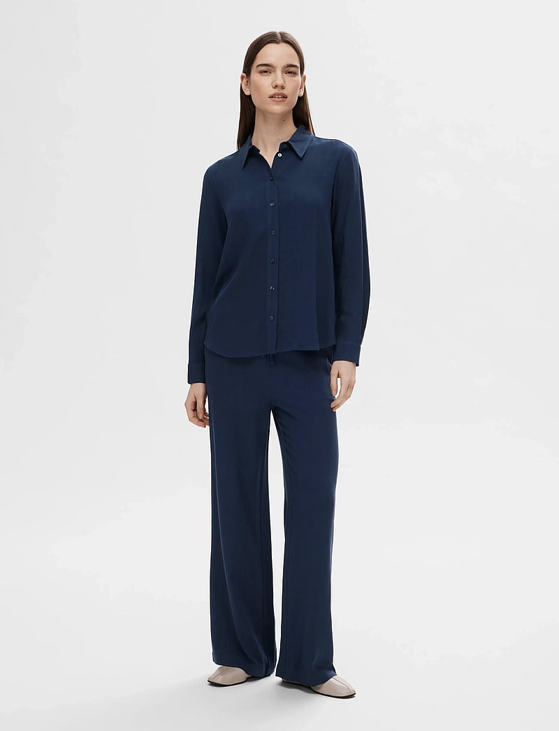 Selected - SLFVIVA-GULIA HW LONG SUN PANT NOOS - bukser med lige ben - dark sapphire - 3