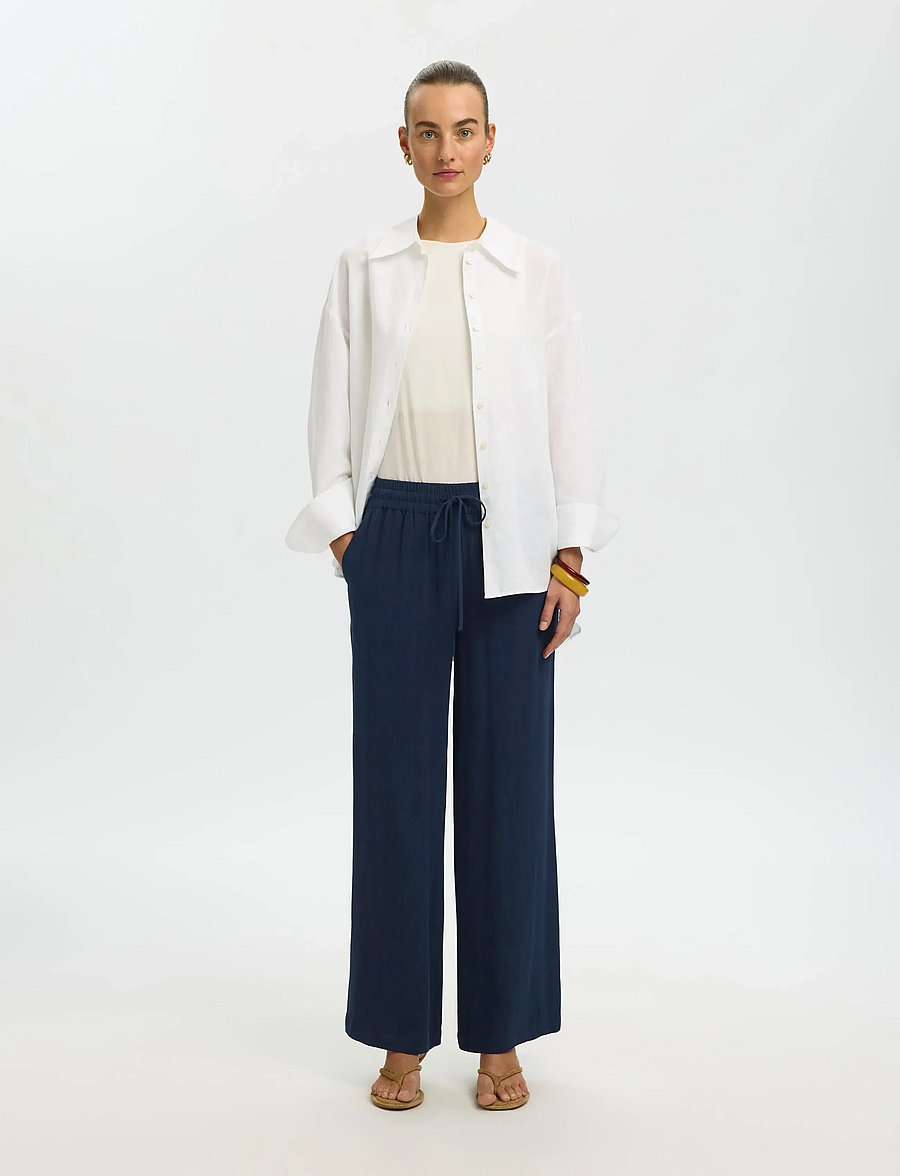 Selected - SLFVIVA-GULIA HW LONG LINEN PANT NOOS - bukser med lige ben - dark sapphire - 3