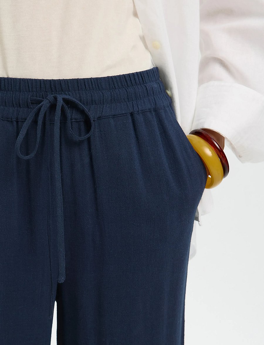 Selected - SLFVIVA-GULIA HW LONG LINEN PANT NOOS - bukser med lige ben - dark sapphire - 4
