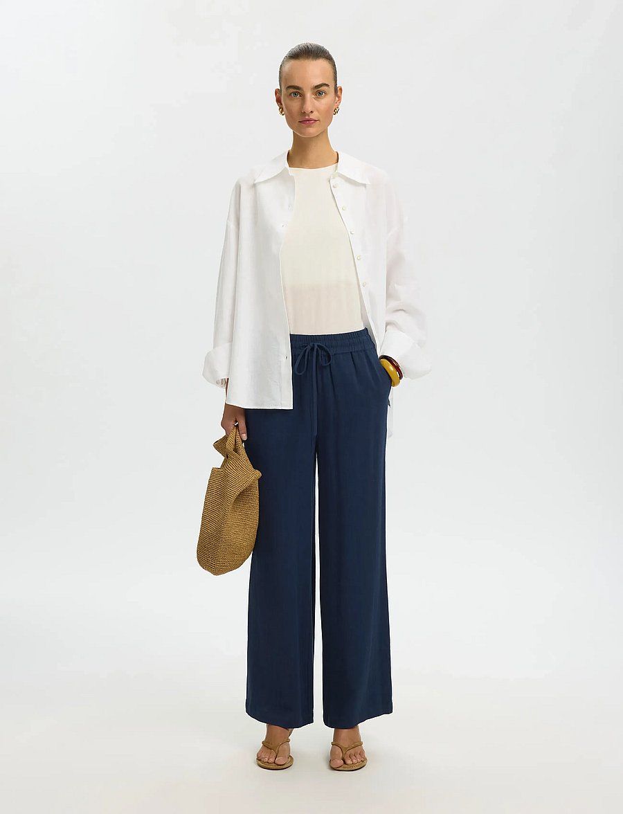Selected - SLFVIVA-GULIA HW LONG LINEN PANT NOOS - bukser med lige ben - dark sapphire - 5