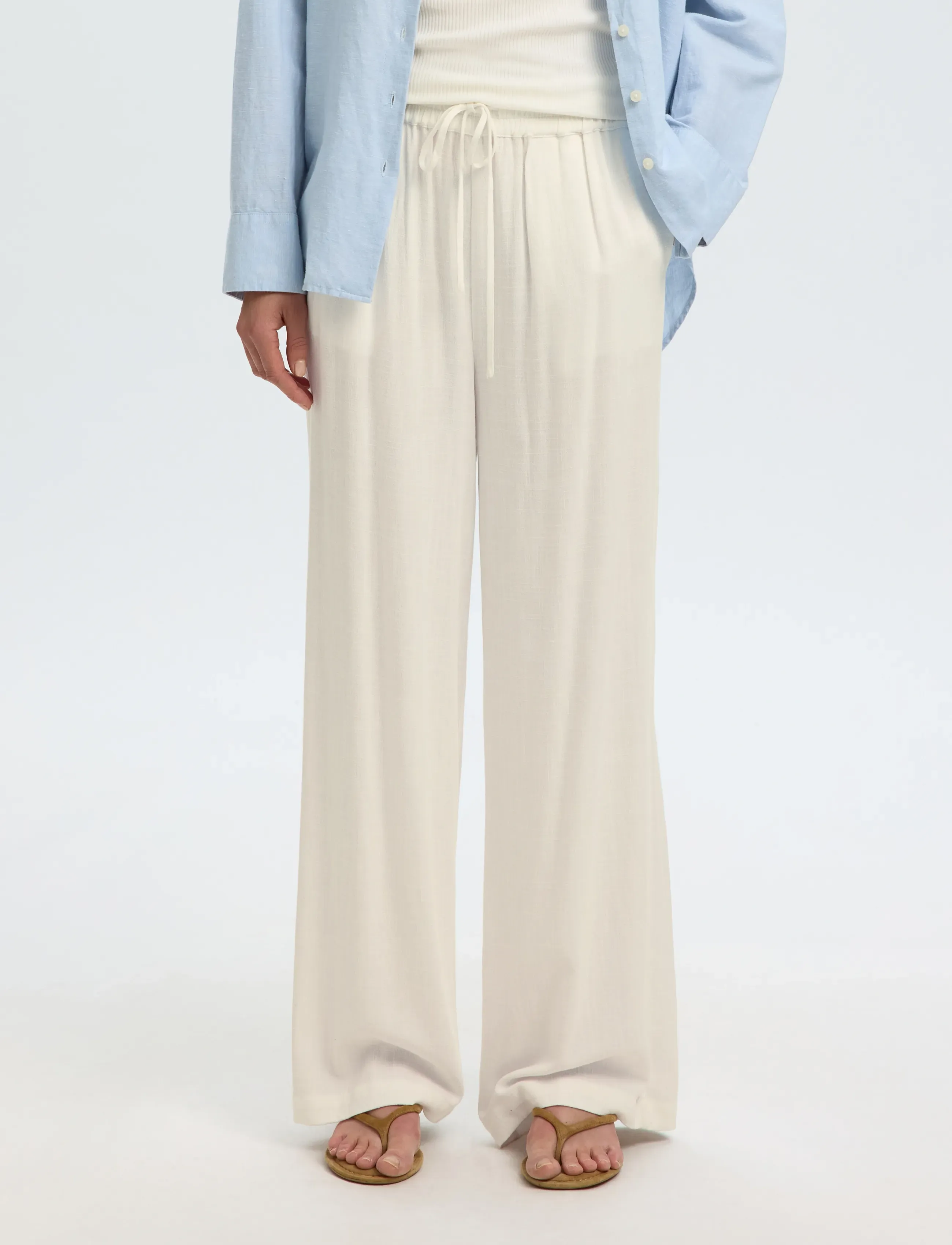 Selected Slwviva-Gulia Hw Long Sun Pant Noos, 36, Trousers, Beige - Wide Leg, Frauen