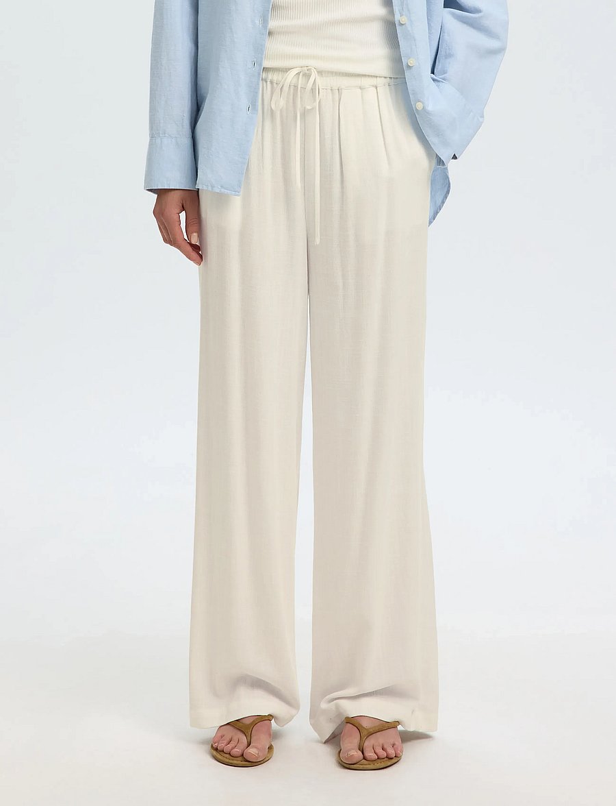 Selected - SLFVIVA-GULIA HW LONG LINEN PANT NOOS - raka byxor - sandshell - 0